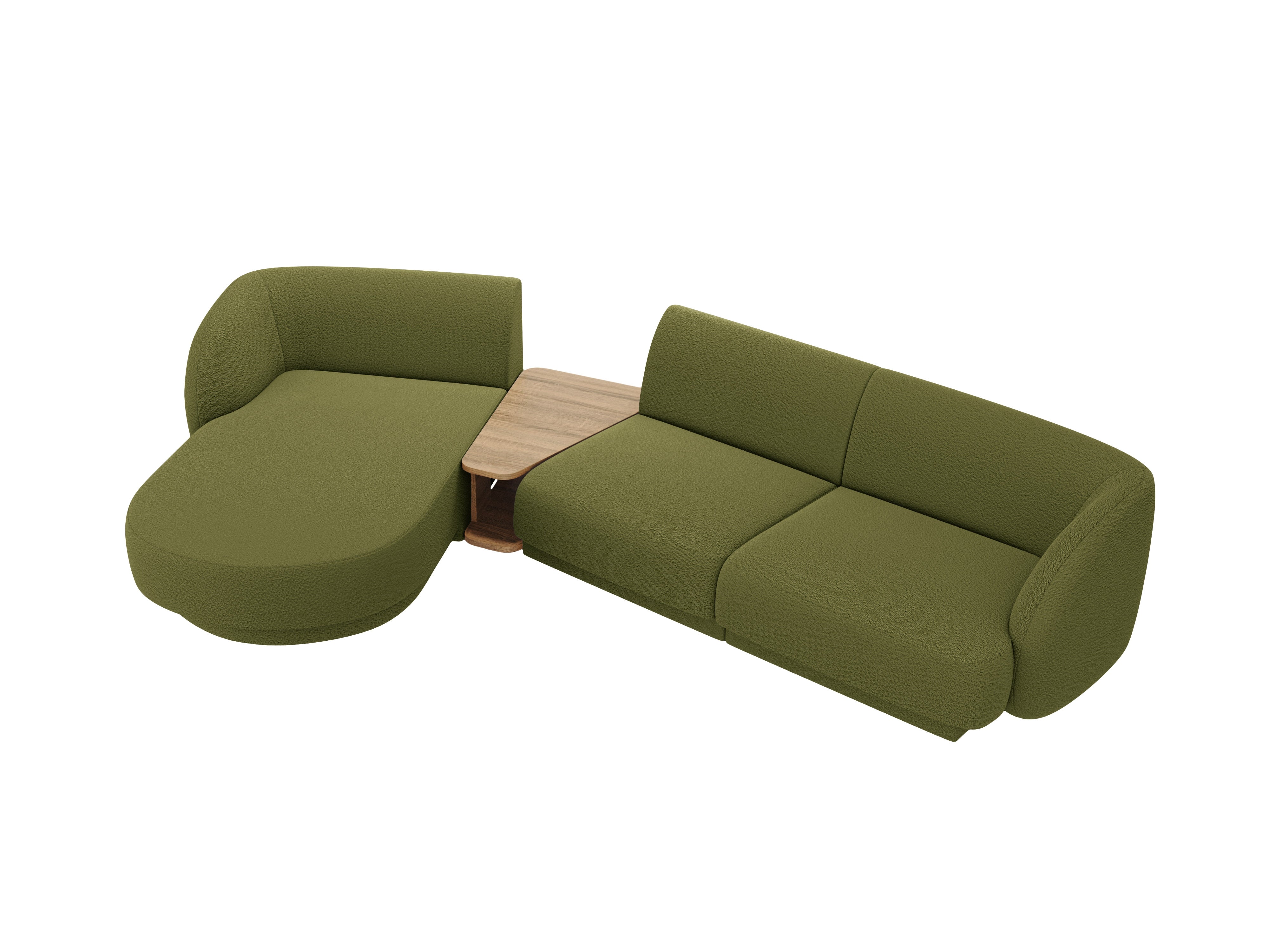 Modular corner sofa with table 3-seater left-sided MILEY green boucle