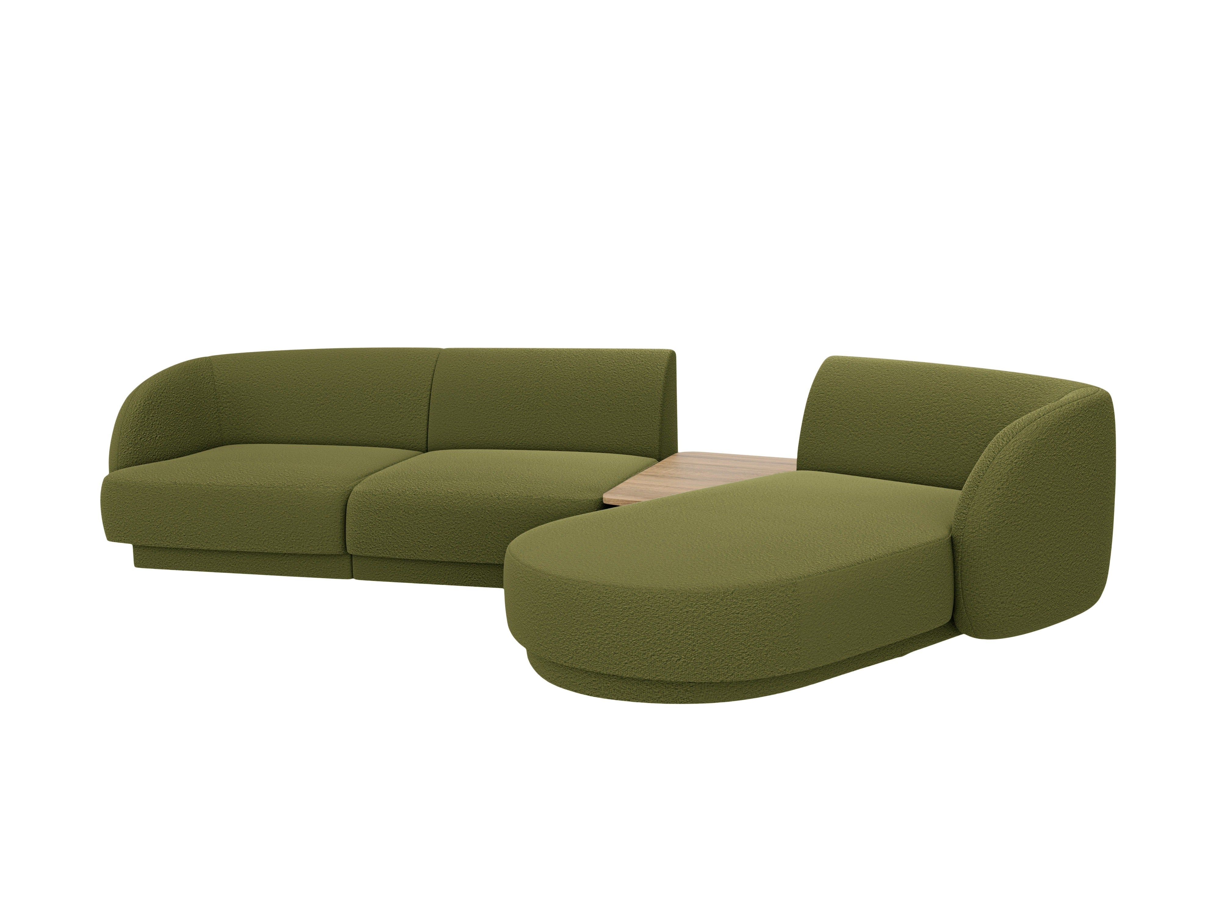 Modulares Ecksofa mit Tisch, 3-Sitzer, rechtsseitig, MILEY, grün Boucle