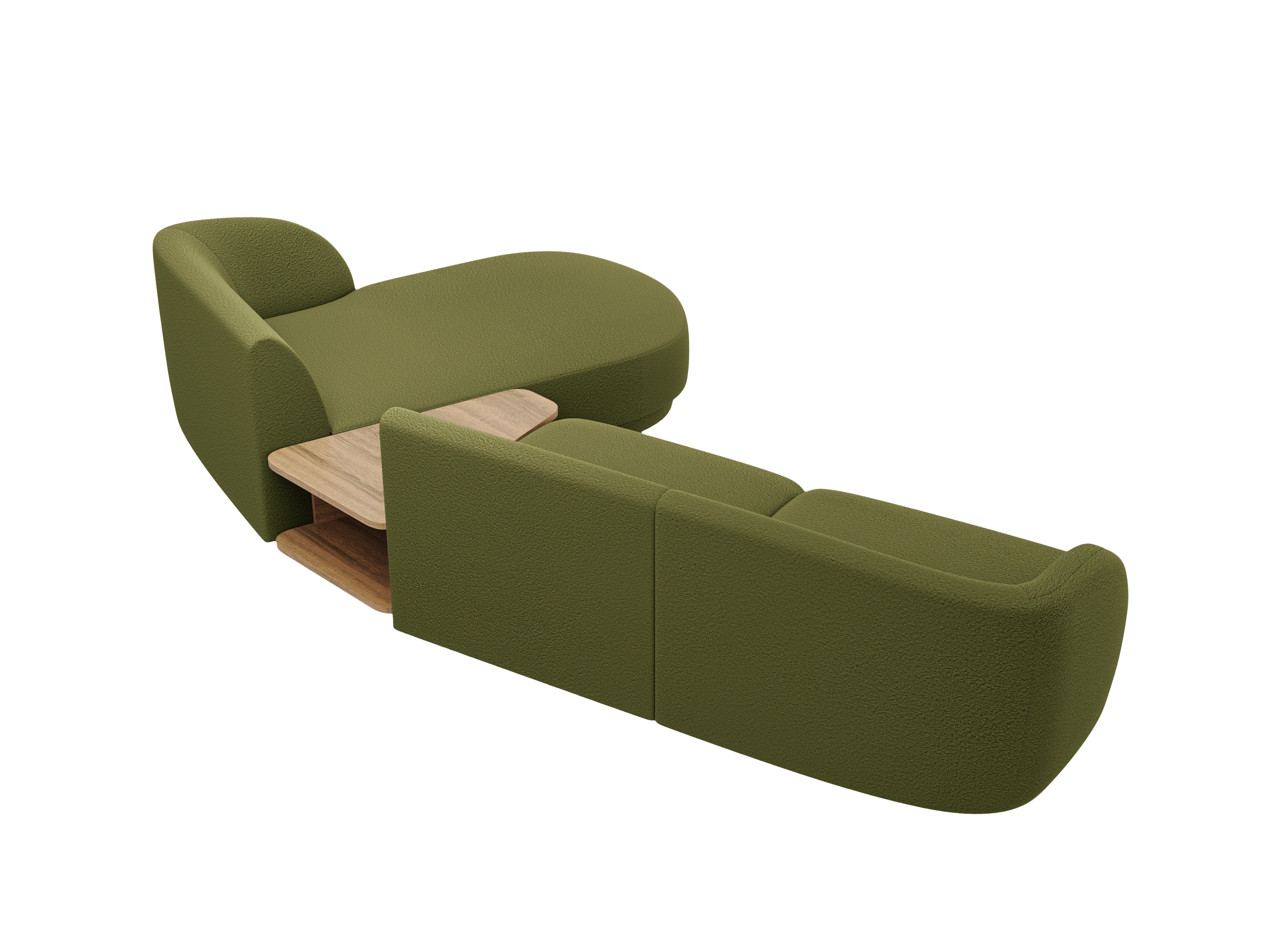 Modulares Ecksofa mit Tisch, 3-Sitzer, rechtsseitig, MILEY, grün Boucle