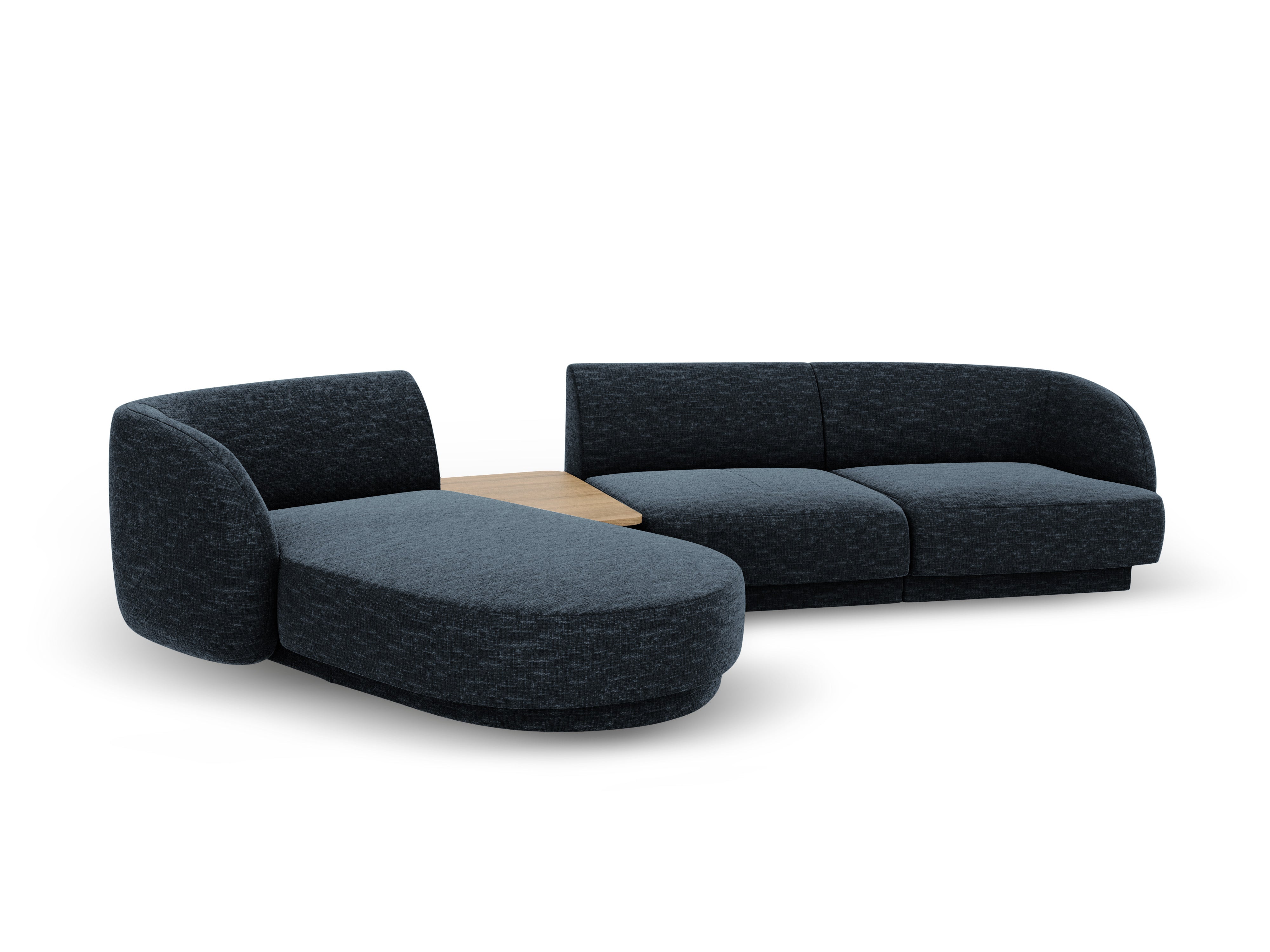 Modular corner sofa with table 3-seater left-sided MILEY royal blue silky chenille