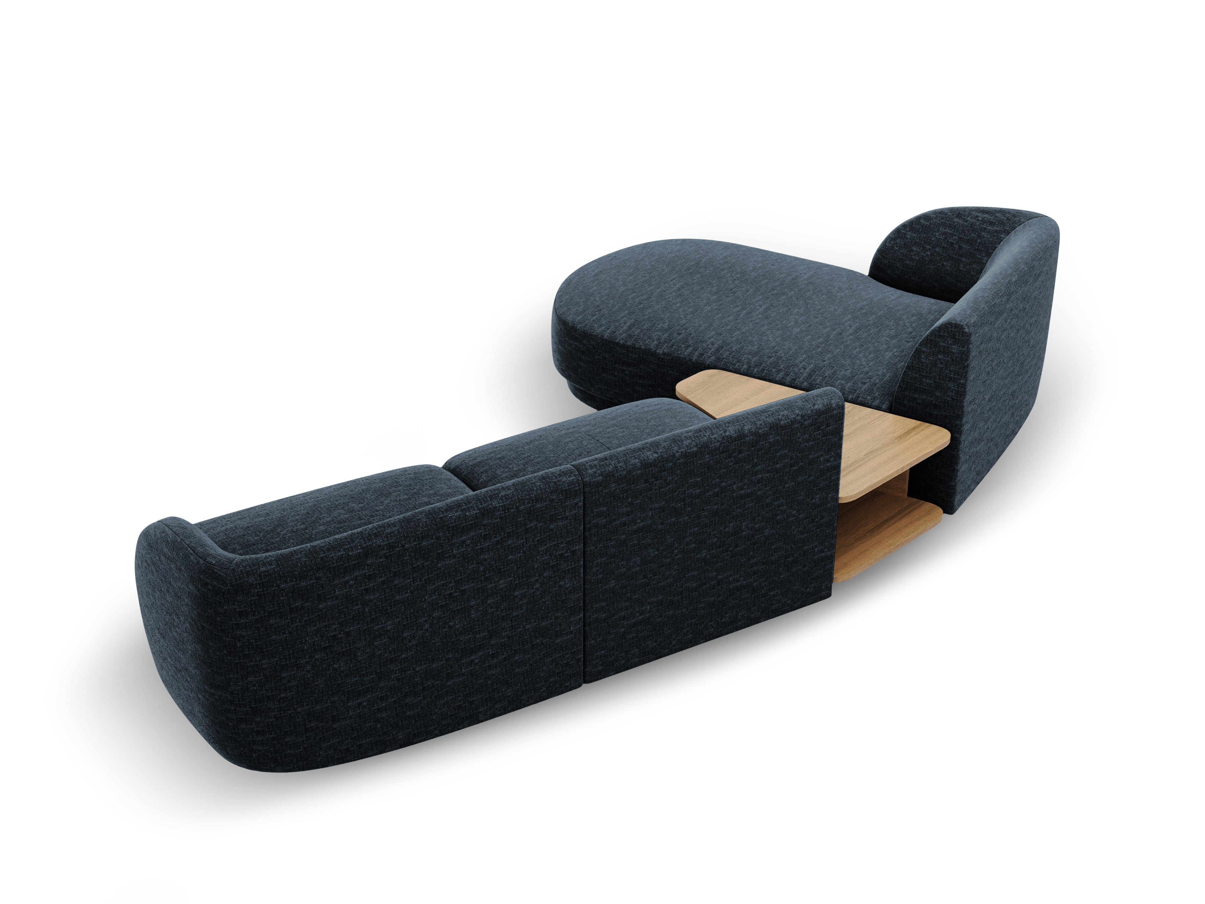 Modular corner sofa with table 3-seater left-sided MILEY royal blue silky chenille