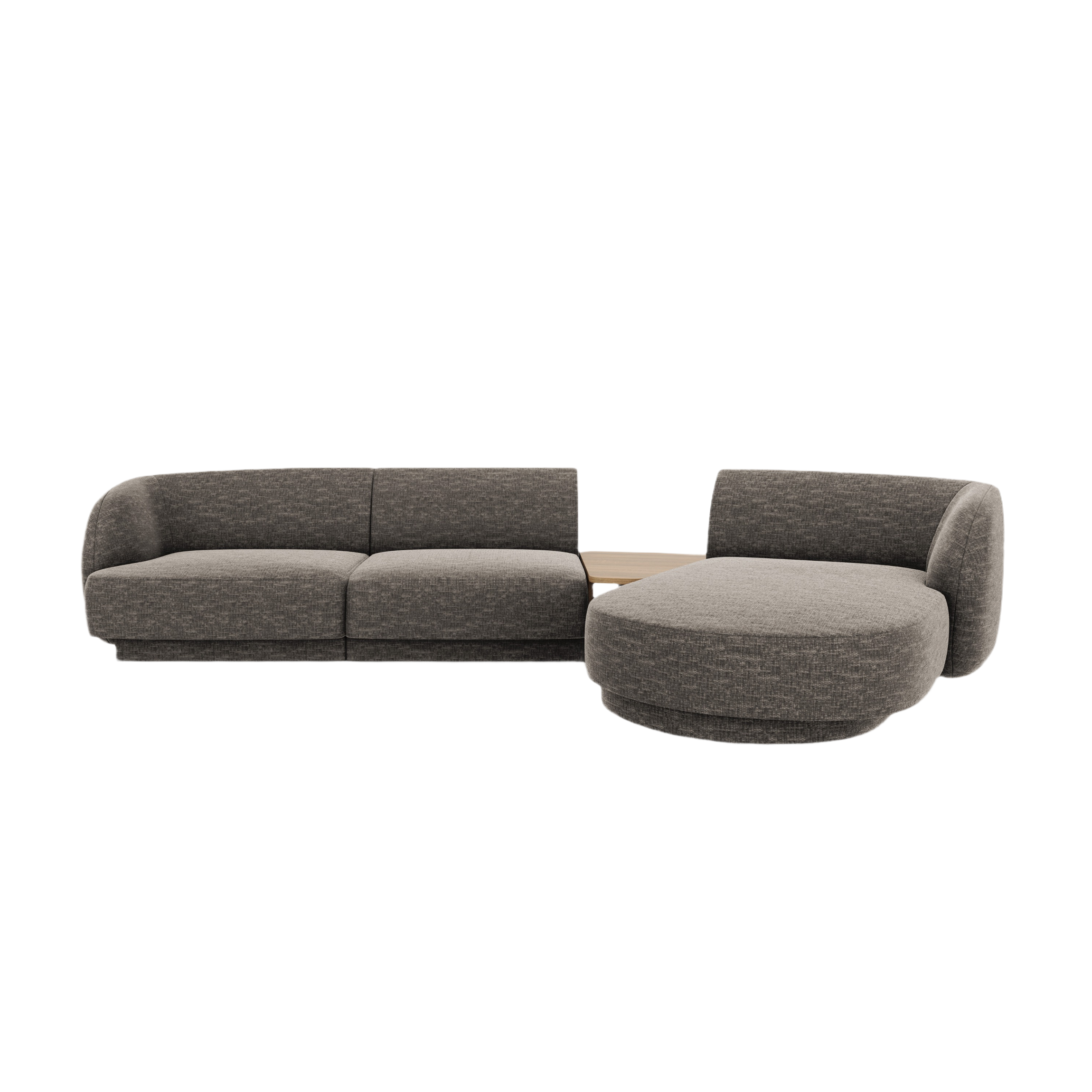Modulares Ecksofa mit Tisch, 3-Sitzer, rechtsseitig, MILEY, graues Chenille, seidig
