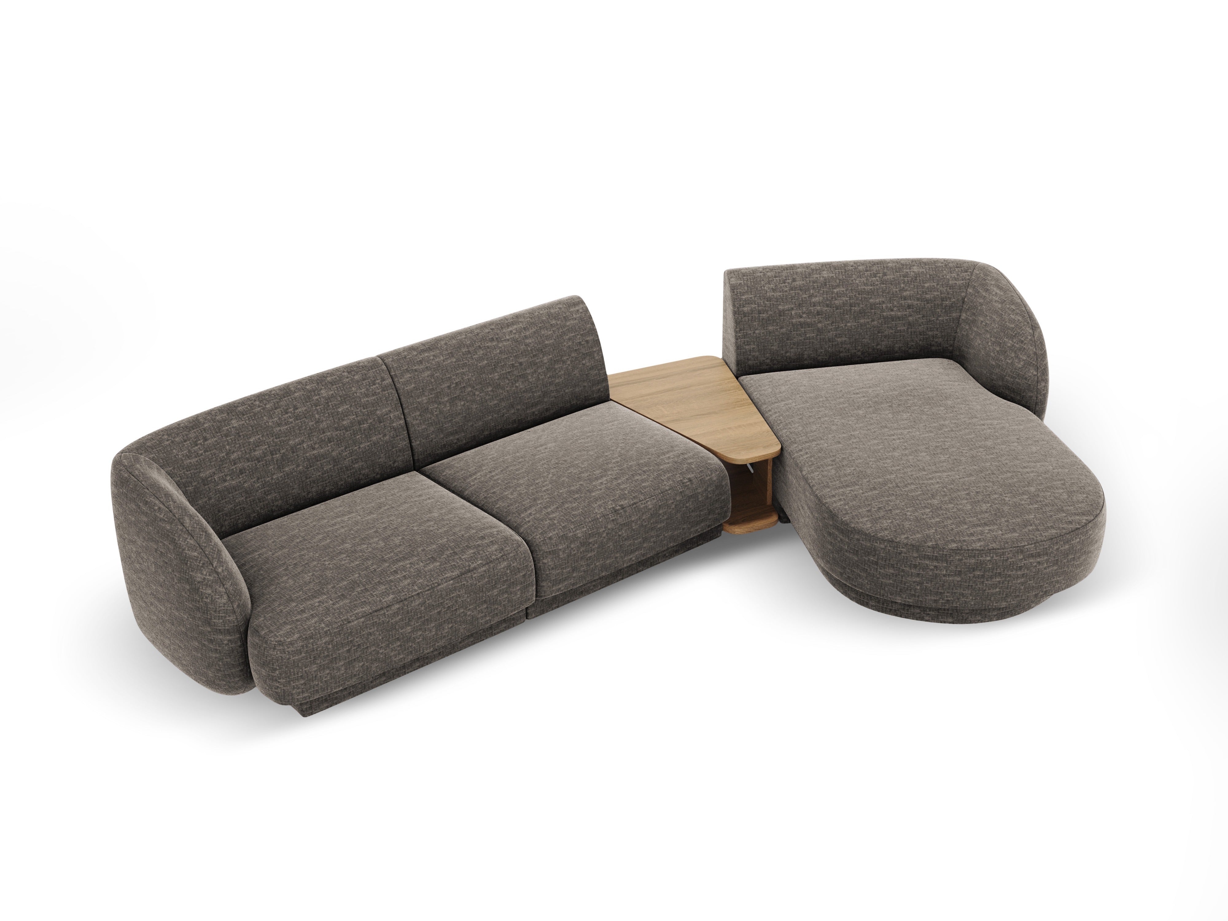 Modulares Ecksofa mit Tisch, 3-Sitzer, rechtsseitig, MILEY, graues Chenille, seidig