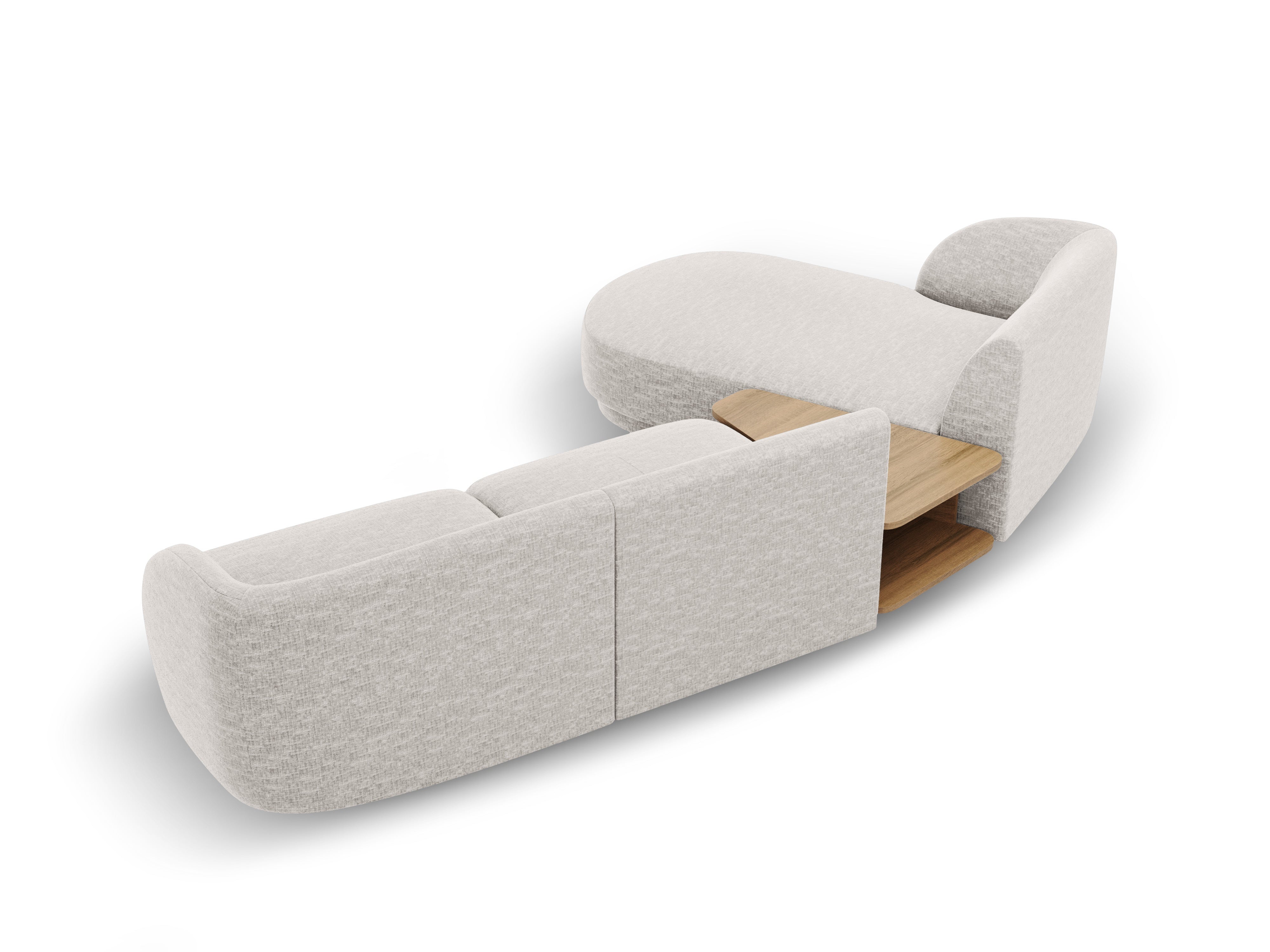 Modular corner sofa with table 3-seater left-sided MILEY gray chenille