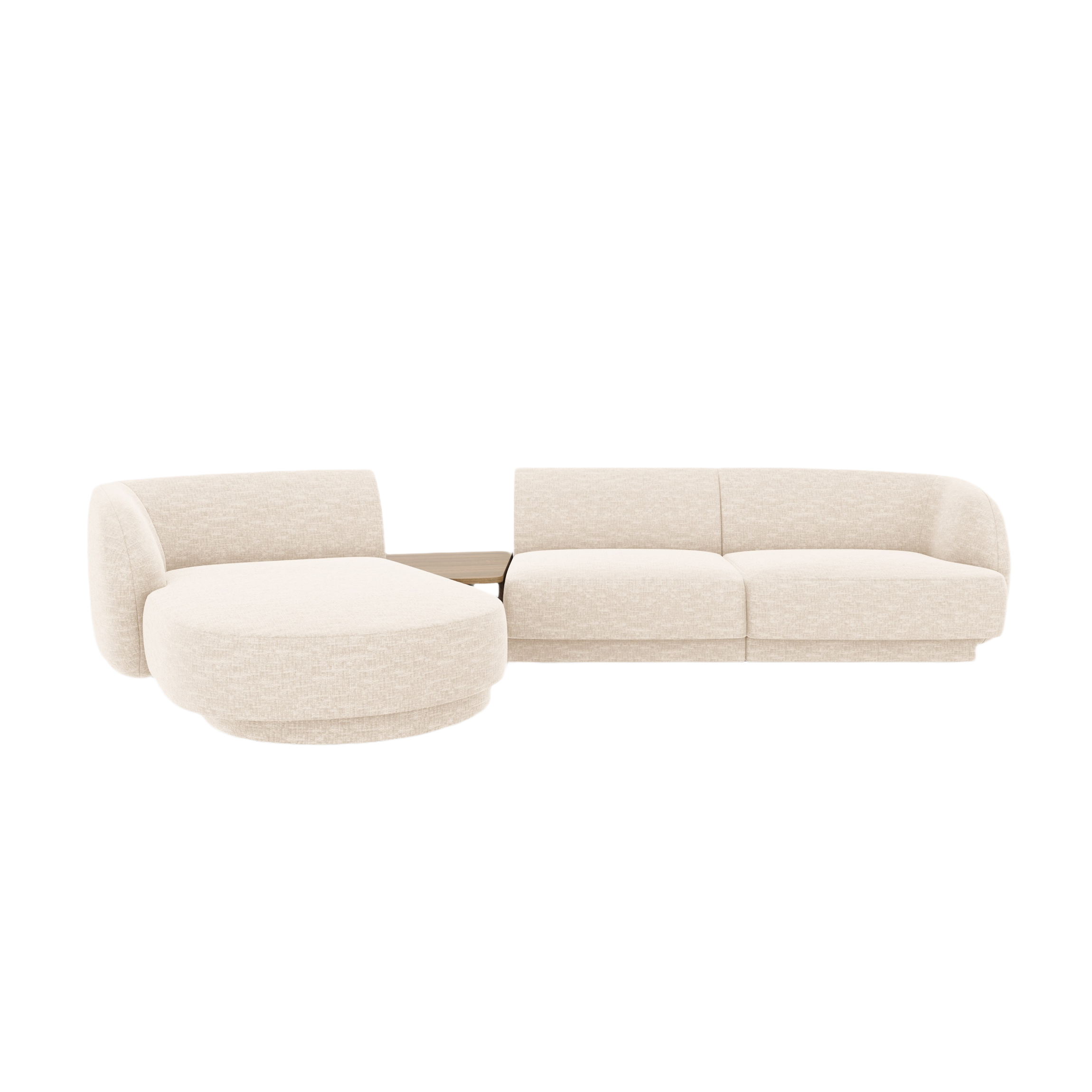 Modulares Ecksofa mit Tisch 3-sitzig links MILEY Elfenbein Chenille
