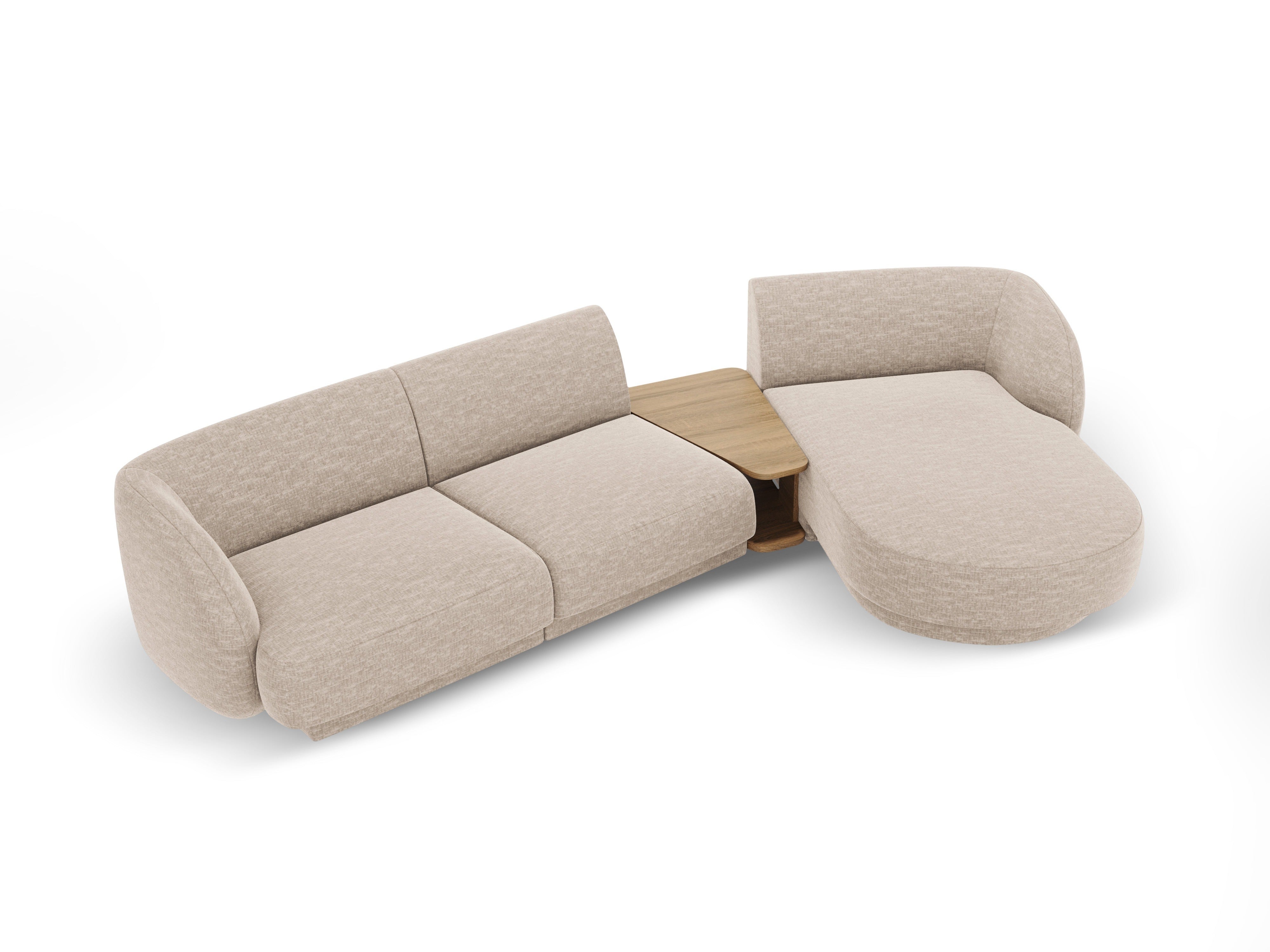 Modulares Ecksofa mit Tisch 3-sitzig rechts MILEY beige Chenille