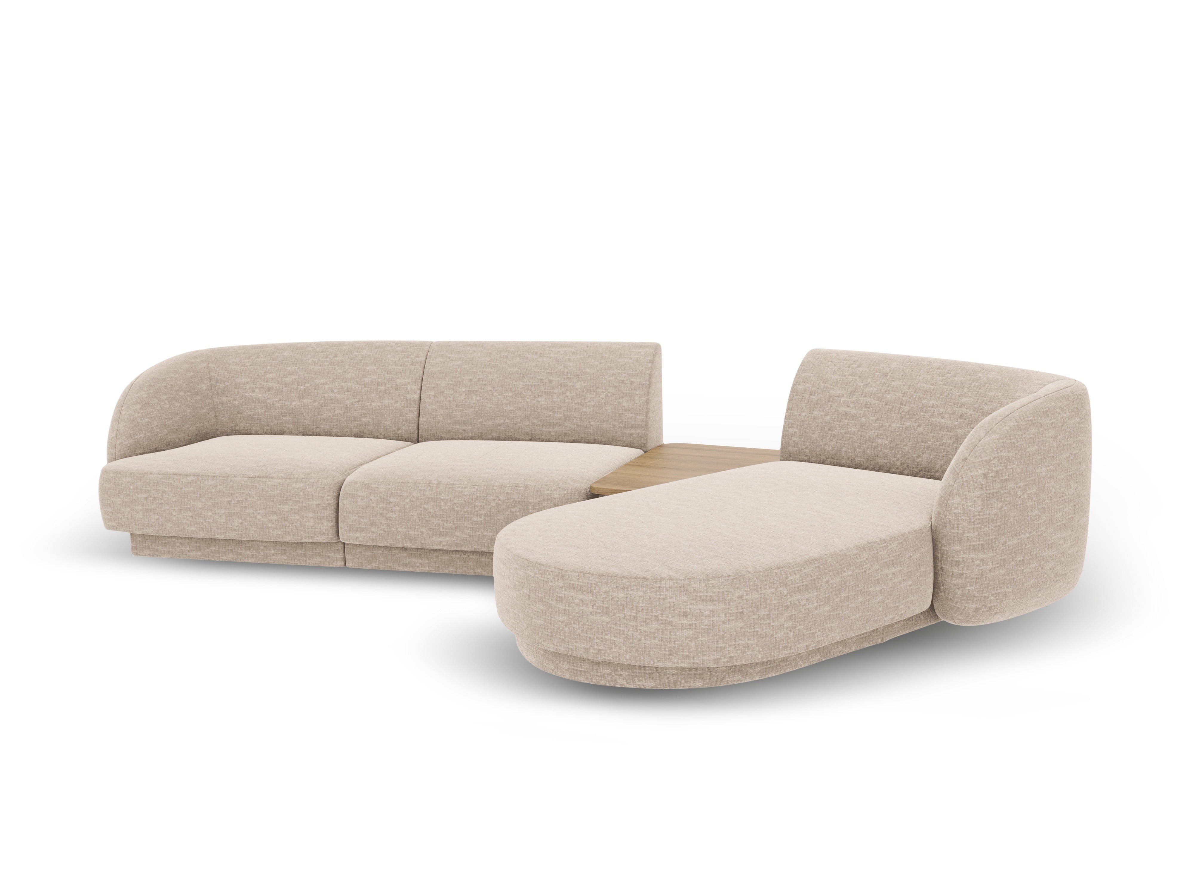 Modulares Ecksofa mit Tisch 3-sitzig rechts MILEY beige Chenille