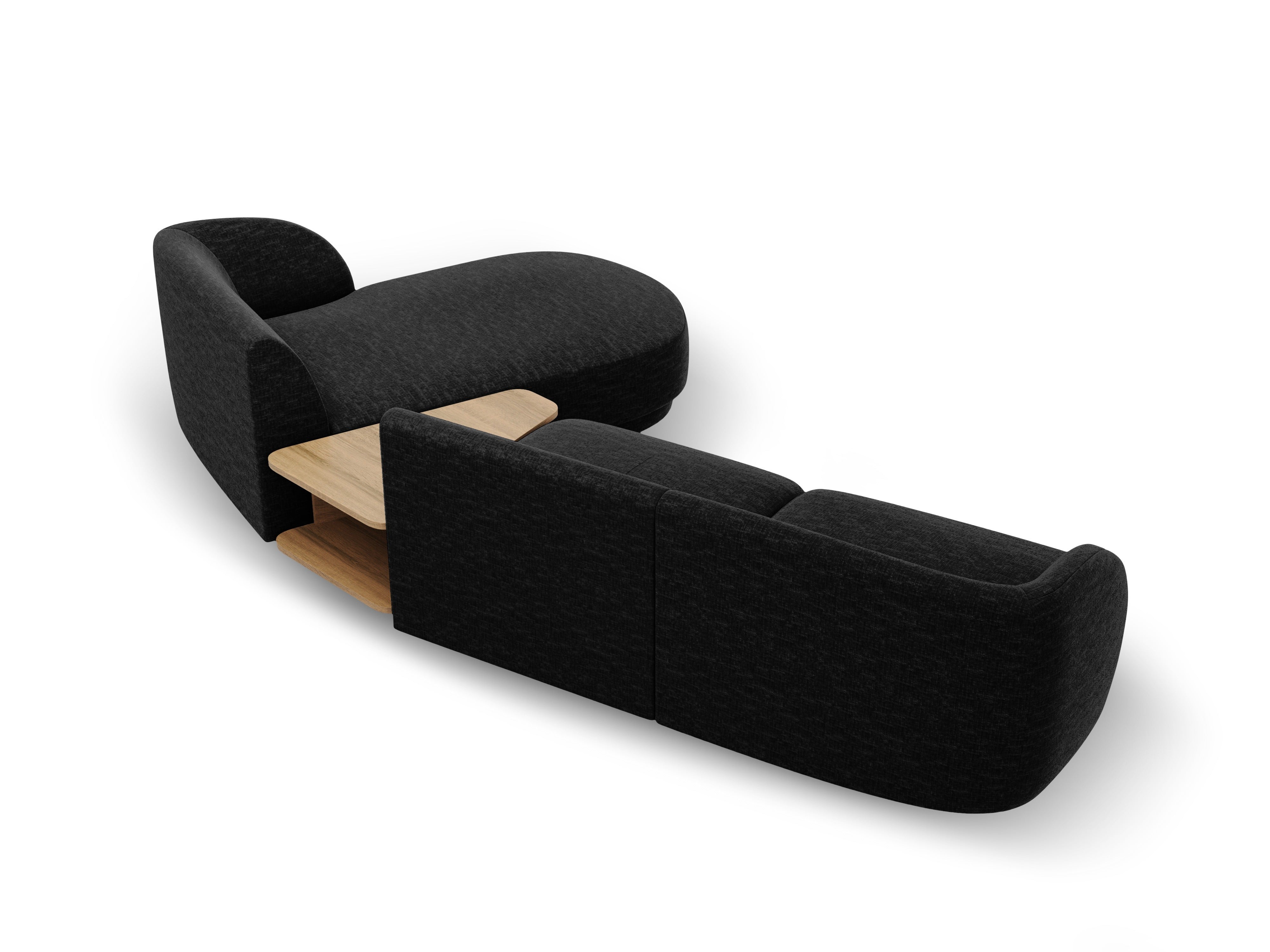 Modulaire hoekbank met tafel 3-zits rechts MILEY zwart chenille