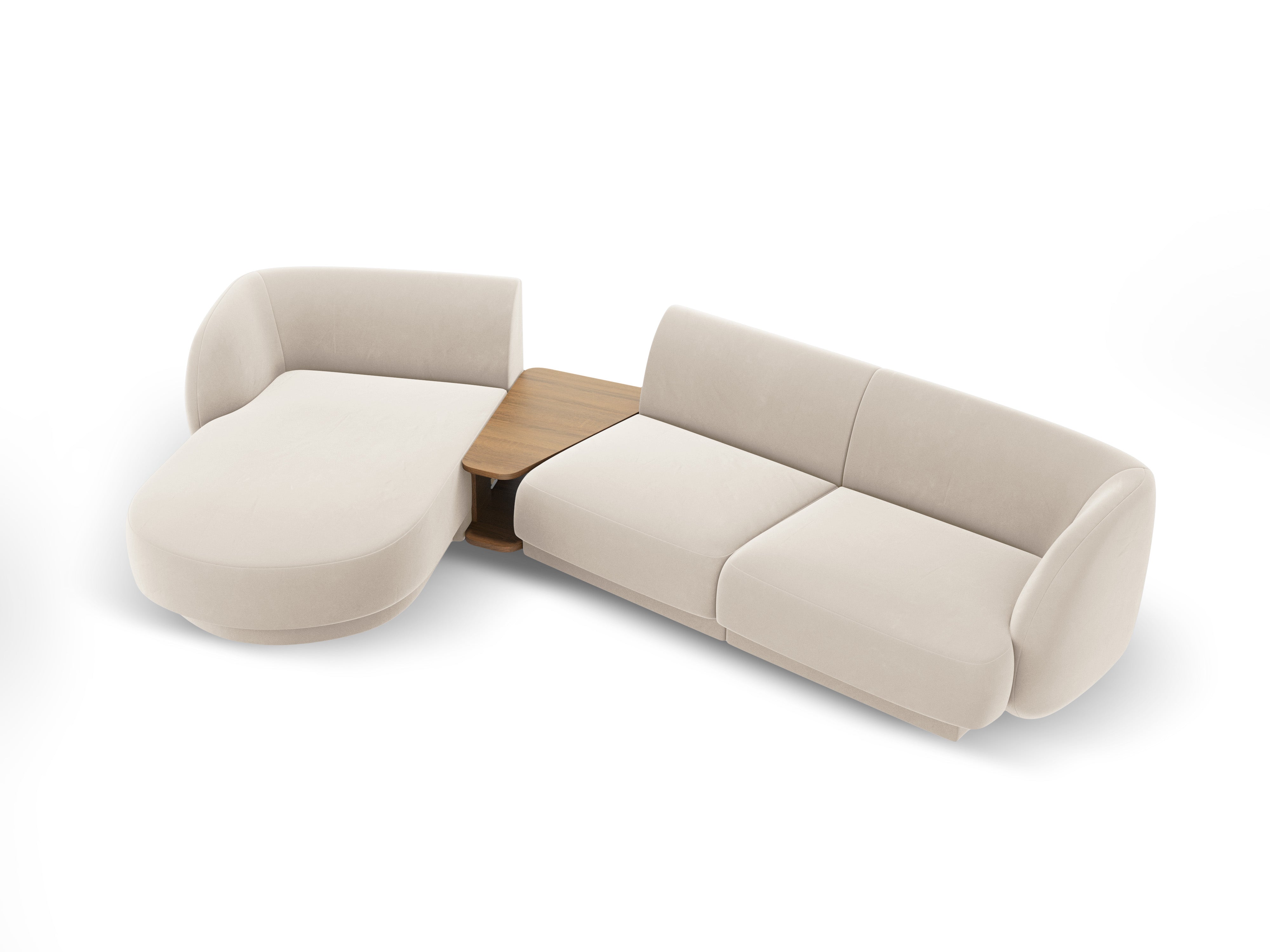 Modular corner sofa with table 3-seater left-sided MILEY light beige