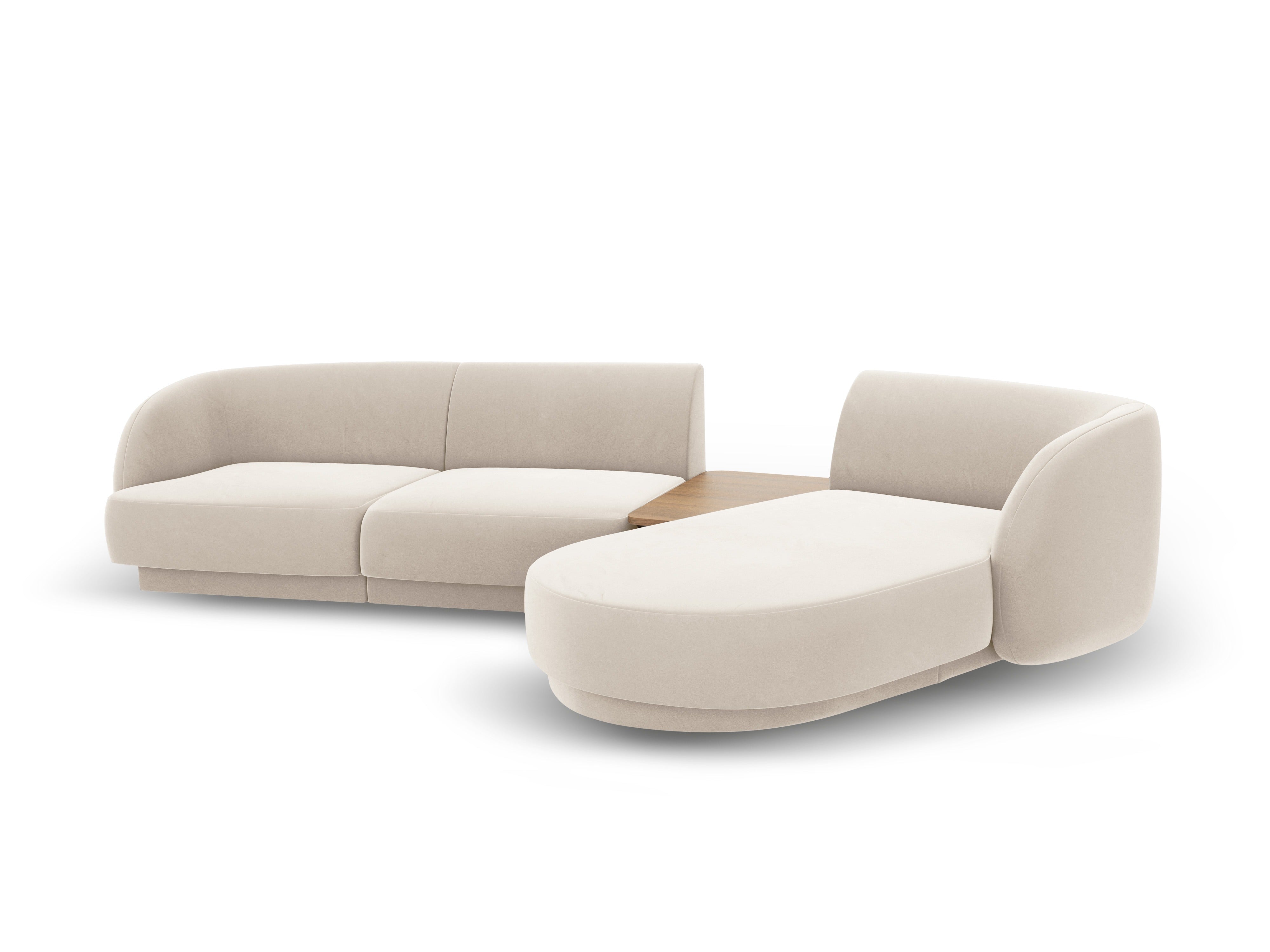 Modulares Ecksofa mit Tisch 3-Sitzer rechtsseitig samtig MILEY hellbeige