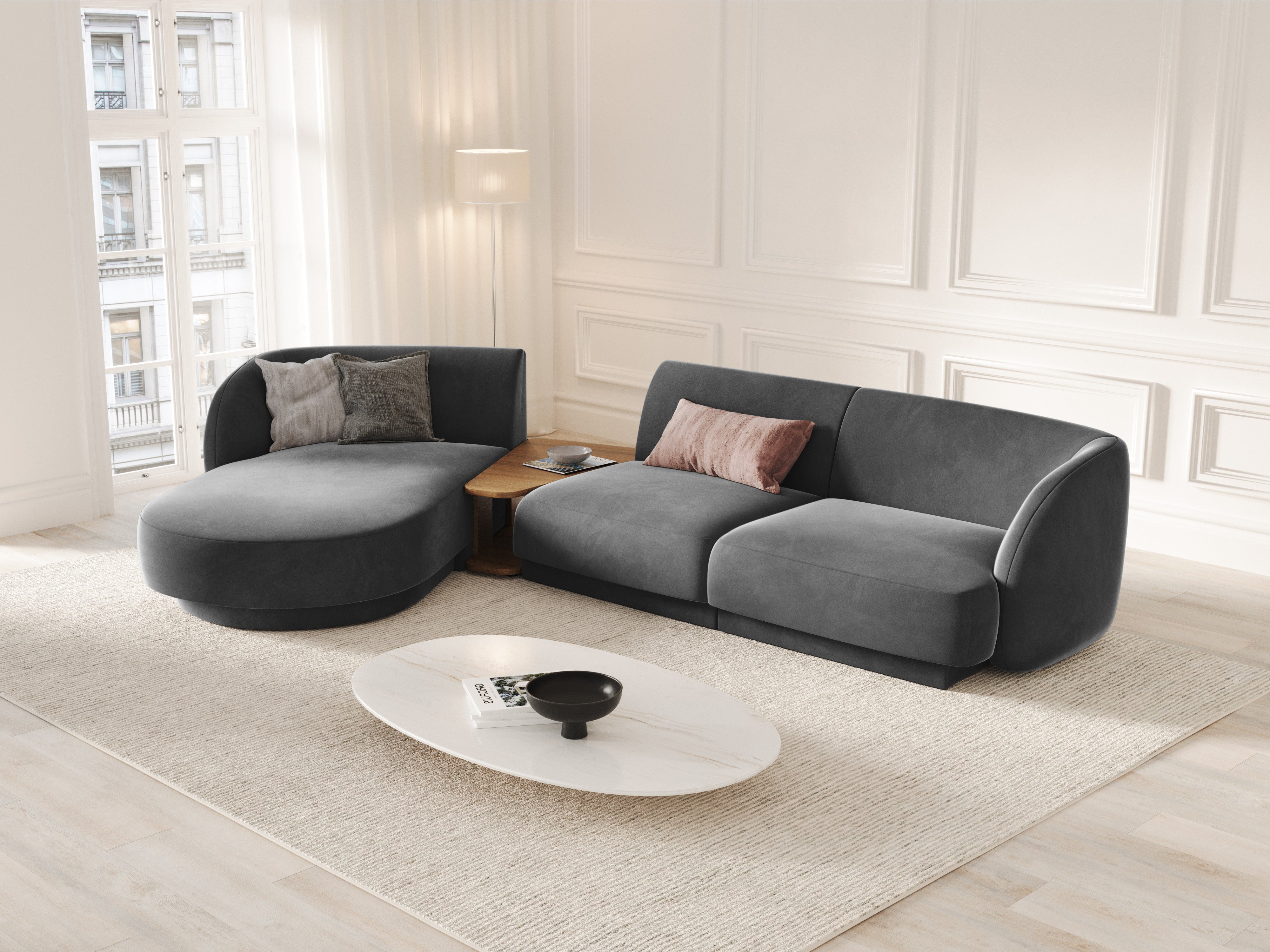 Modulaire hoekbank met tafel 3-zits links MILEY grijs