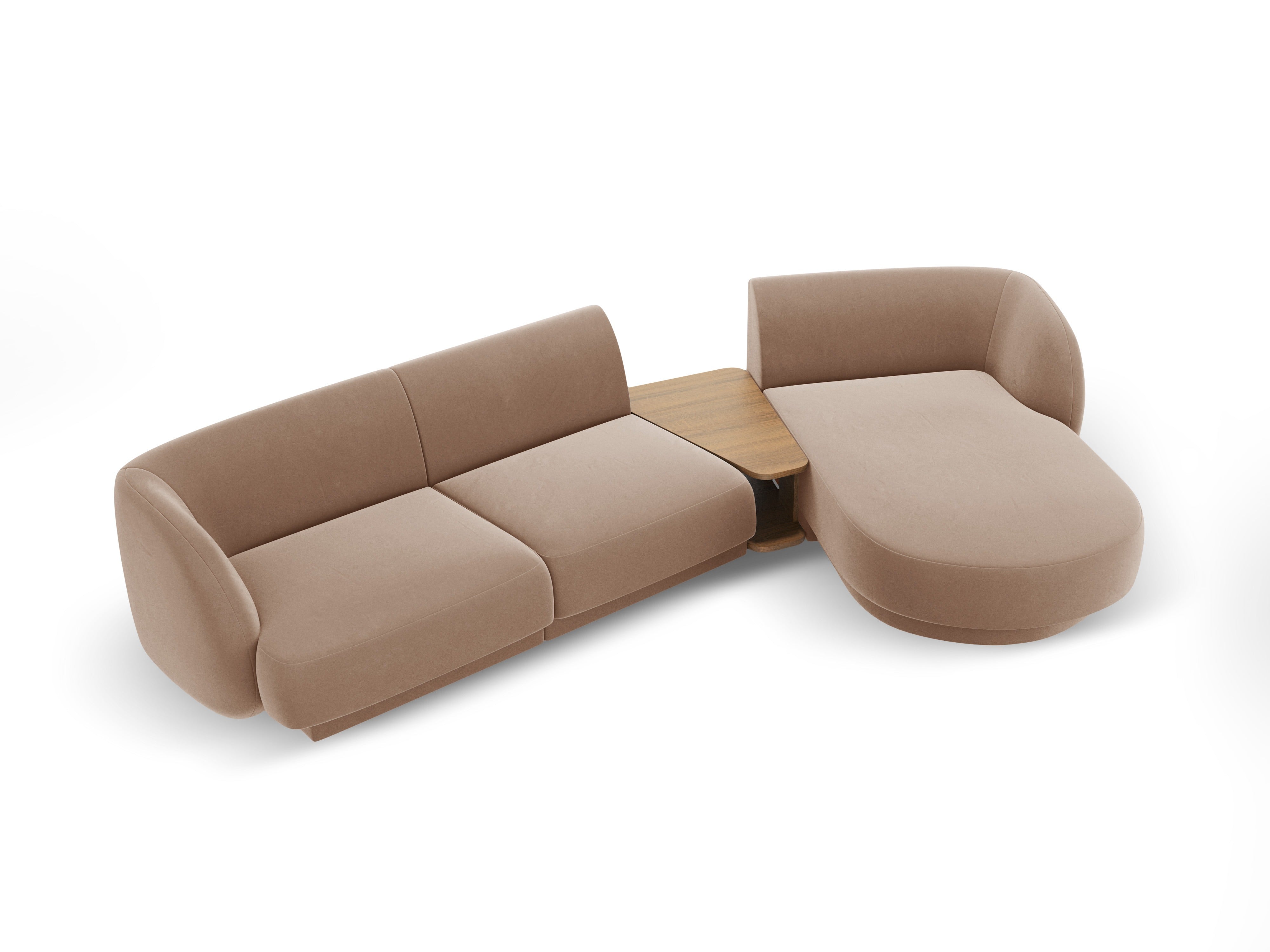 Modulares Ecksofa mit Tisch 3-Sitzer rechtsseitig samtig MILEY cappuccino