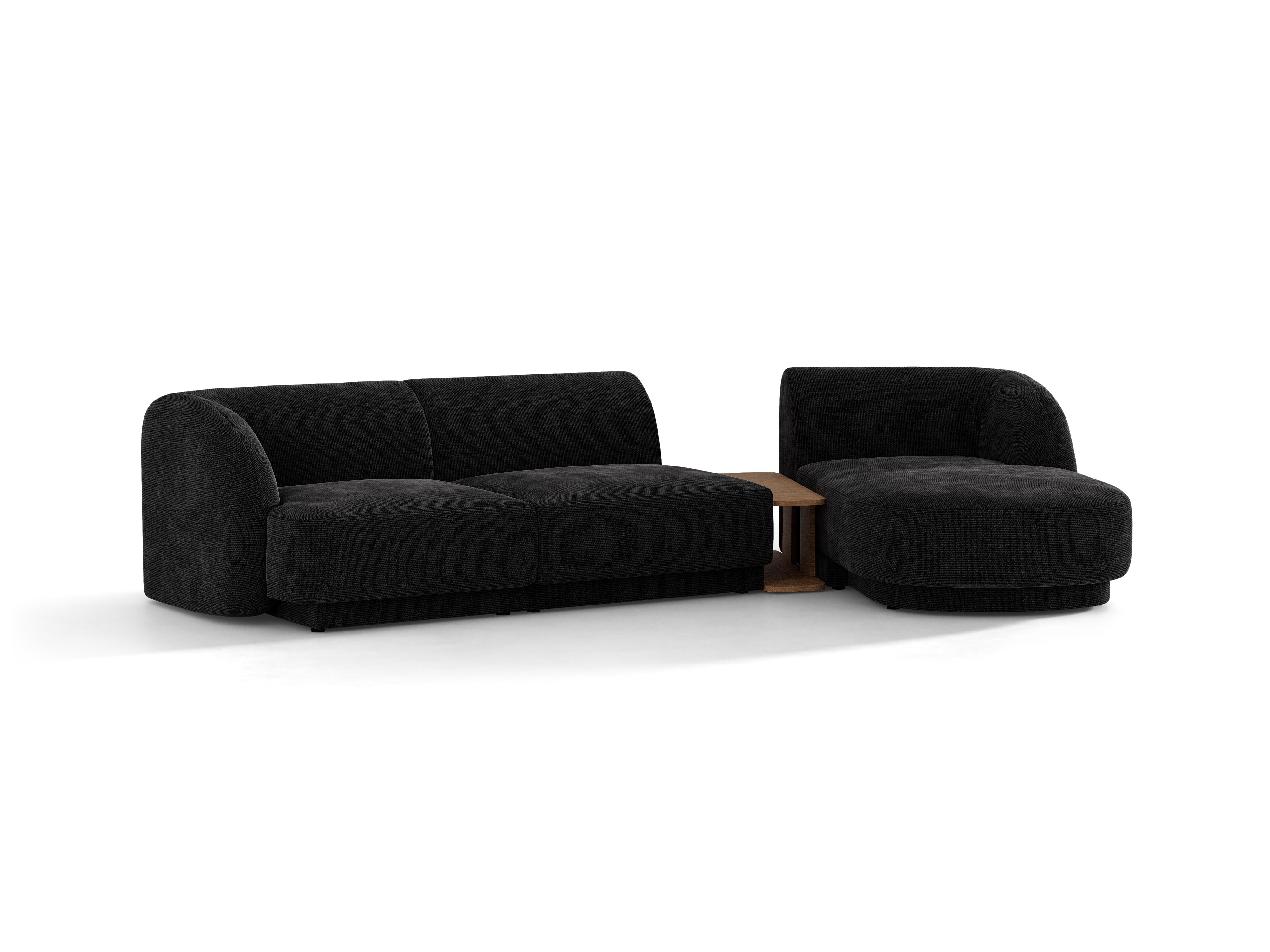 Narożnik modułowy ze stolikiem 3-osobowy prawostronny MILEY czarny szenil jedwabisty – sofa narożna