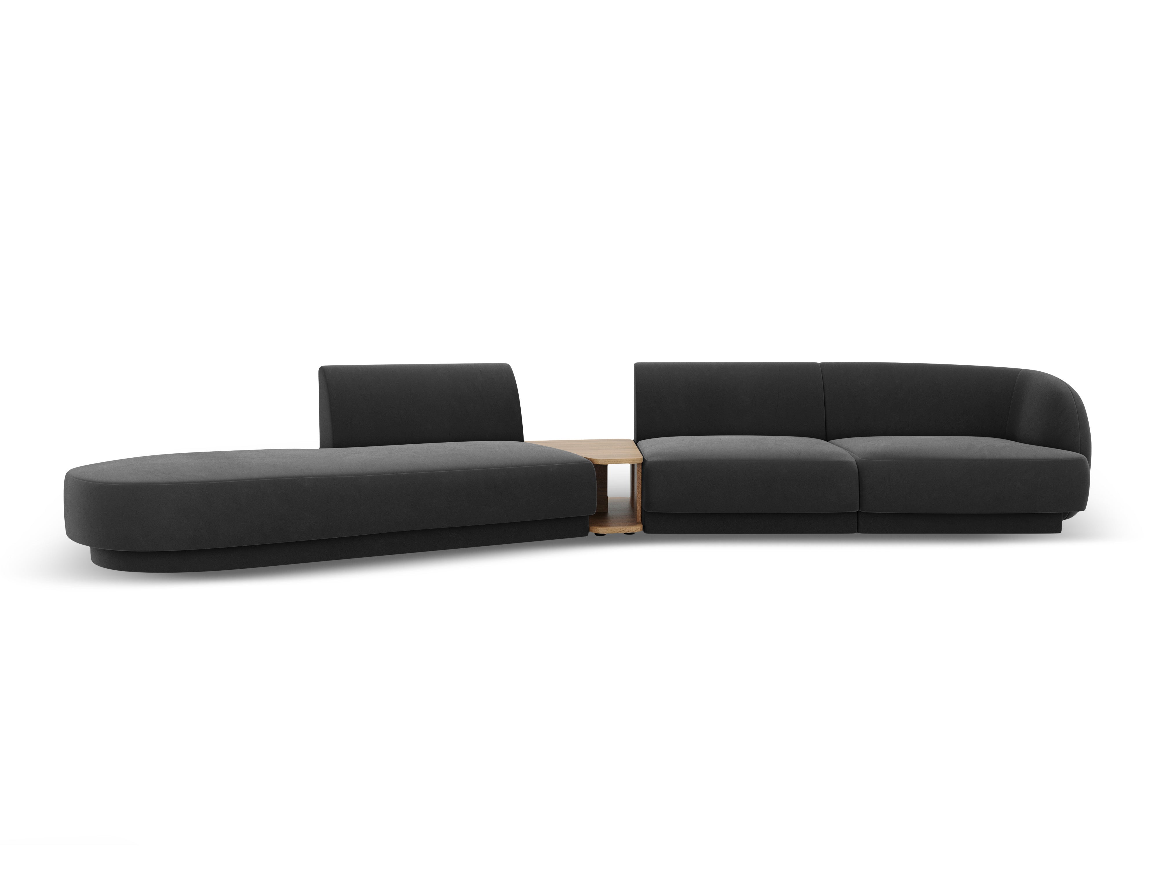 Left-sided modular sofa with table for 4 people, velvet MILEY gray