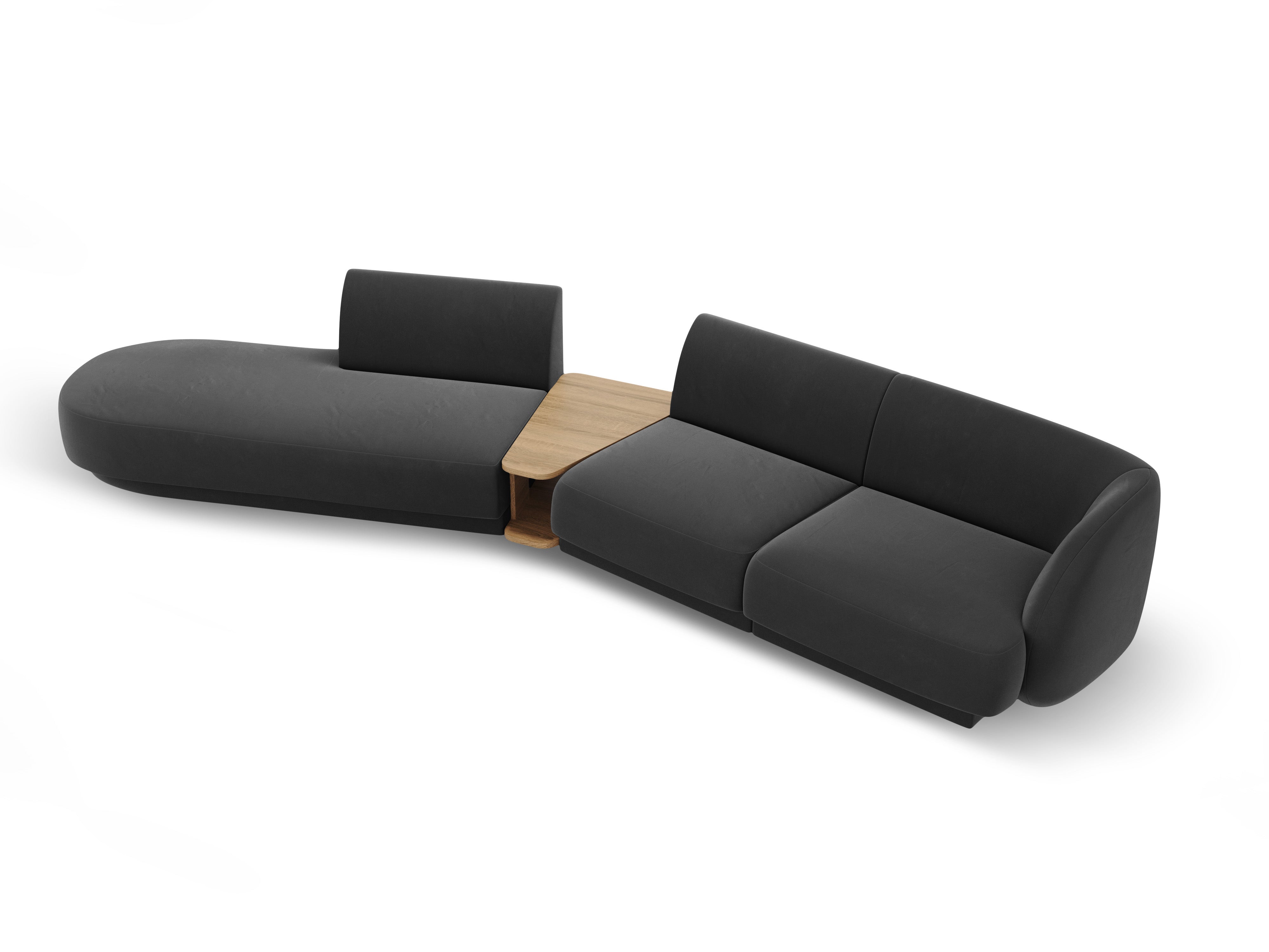 Left-sided modular sofa with table for 4 people, velvet MILEY gray