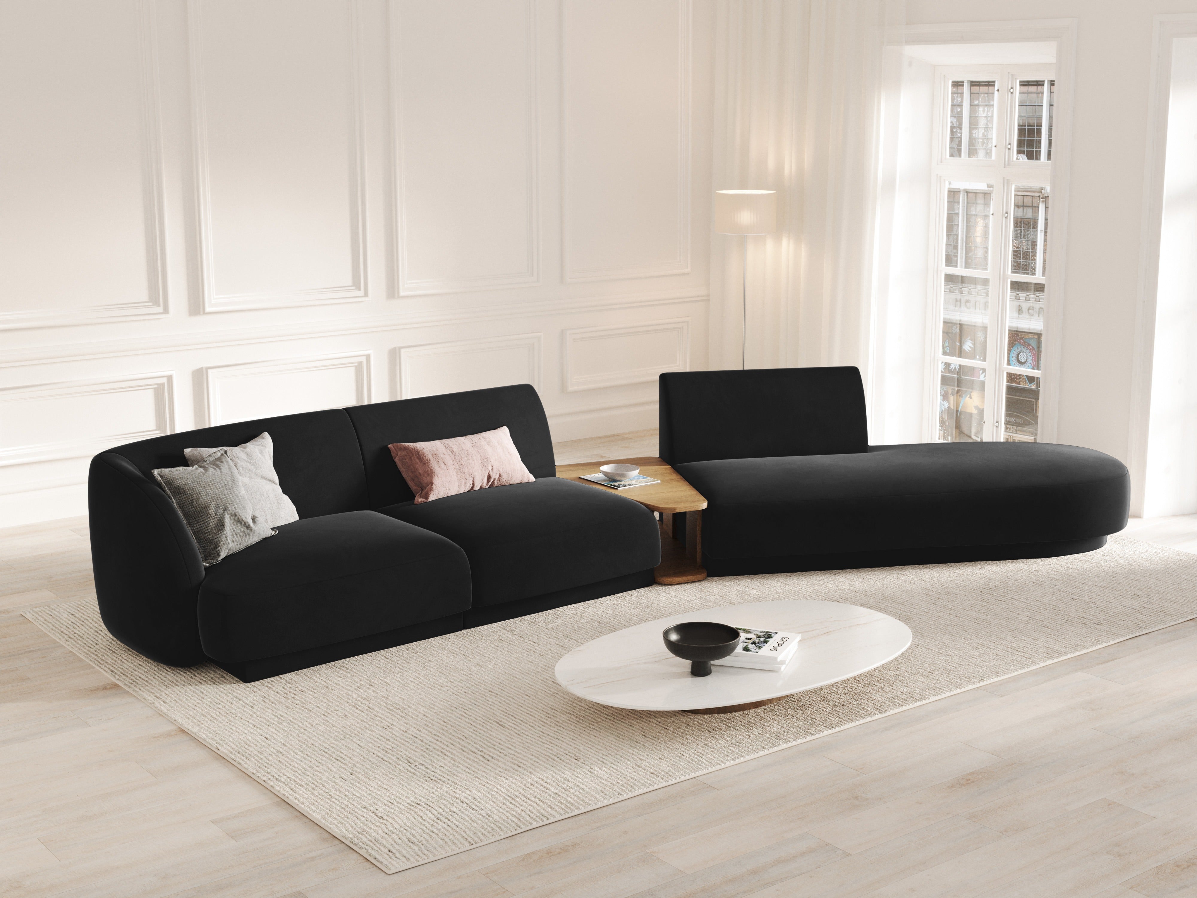 Modulares Sofa mit Tisch, 4-Sitzer, Samt MILEY, schwarz