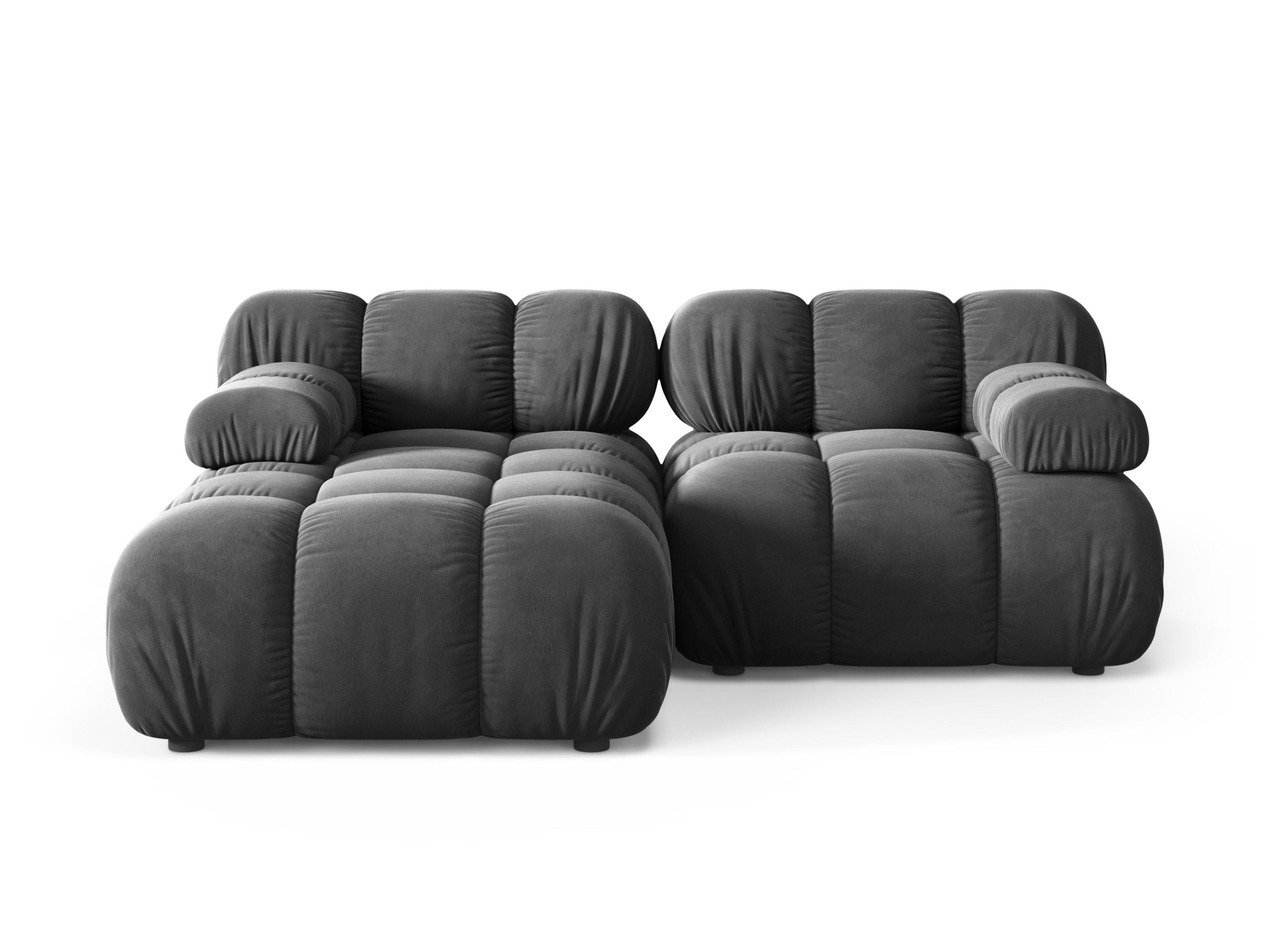 Tweedelige linker hoekbank BELLIS in donkergrijs velours