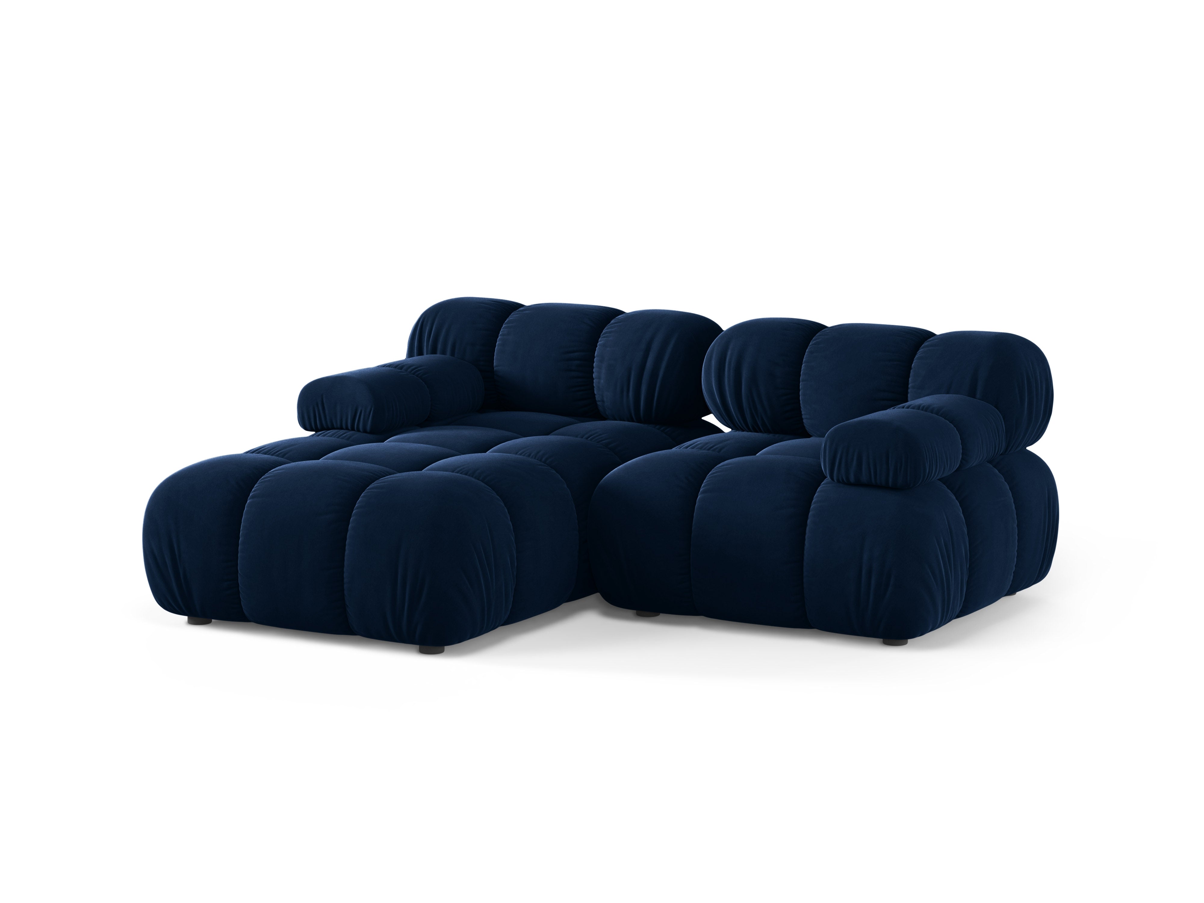 Tweedelige links georiënteerde fluwelen hoekbank BELLIS in koninklijk blauw.