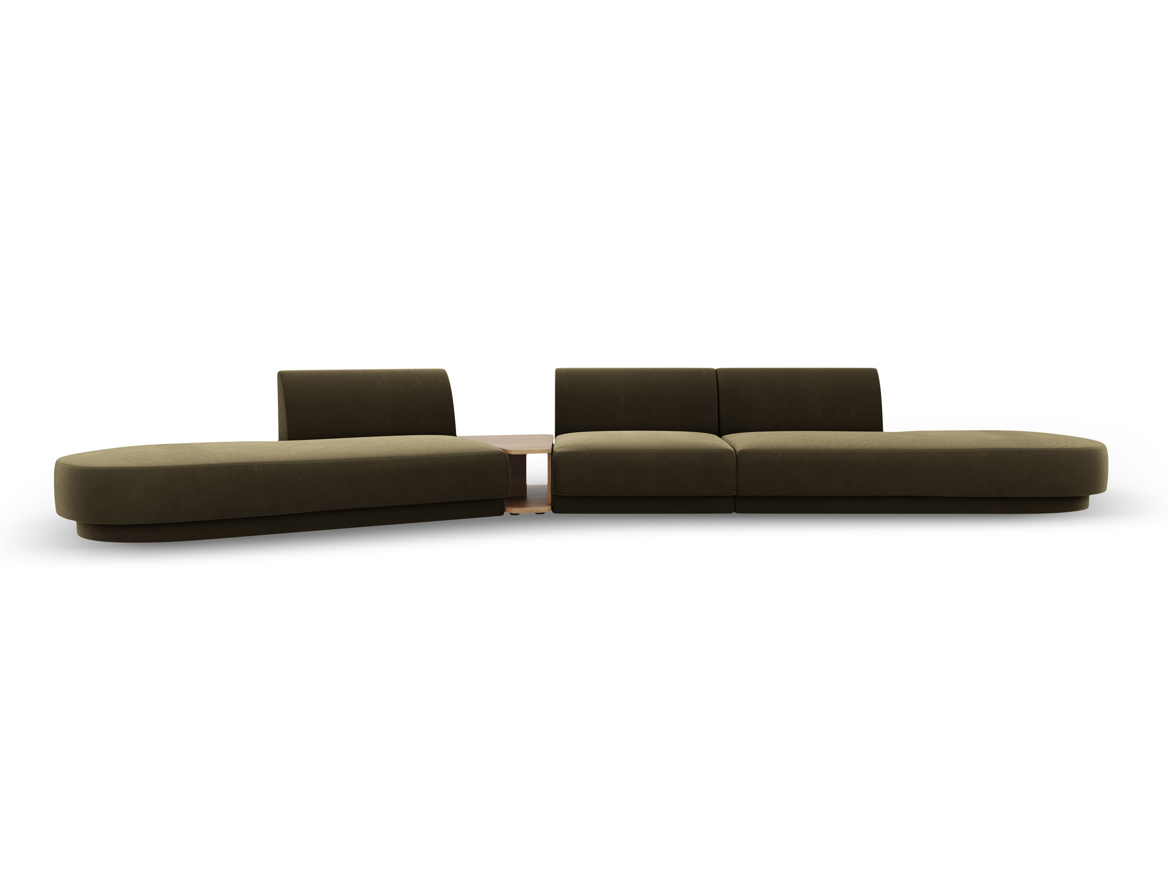 Left-sided modular sofa with table, 5-seater, velvet MILEY green