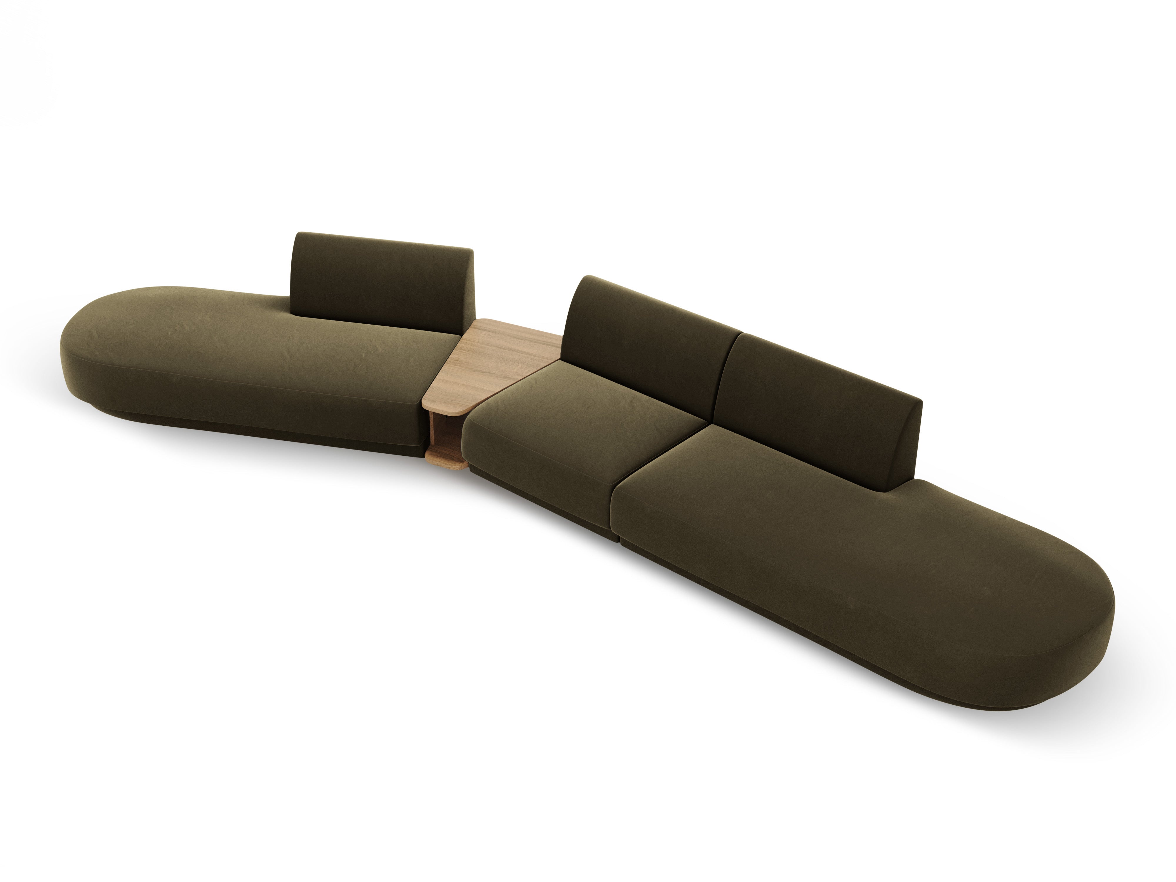 Left-sided modular sofa with table, 5-seater, velvet MILEY green