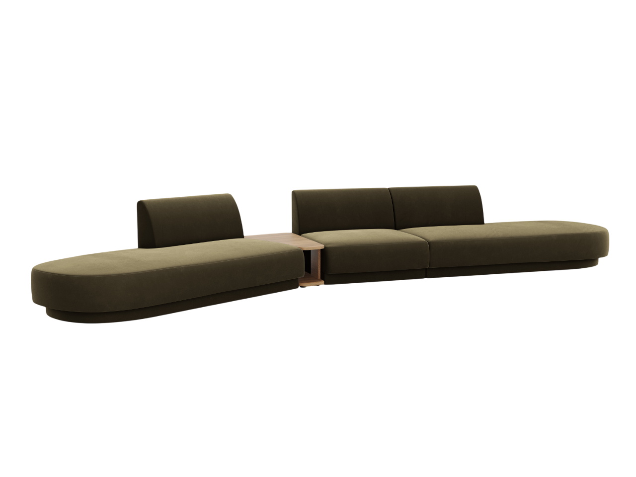 Left-sided modular sofa with table, 5-seater, velvet MILEY green