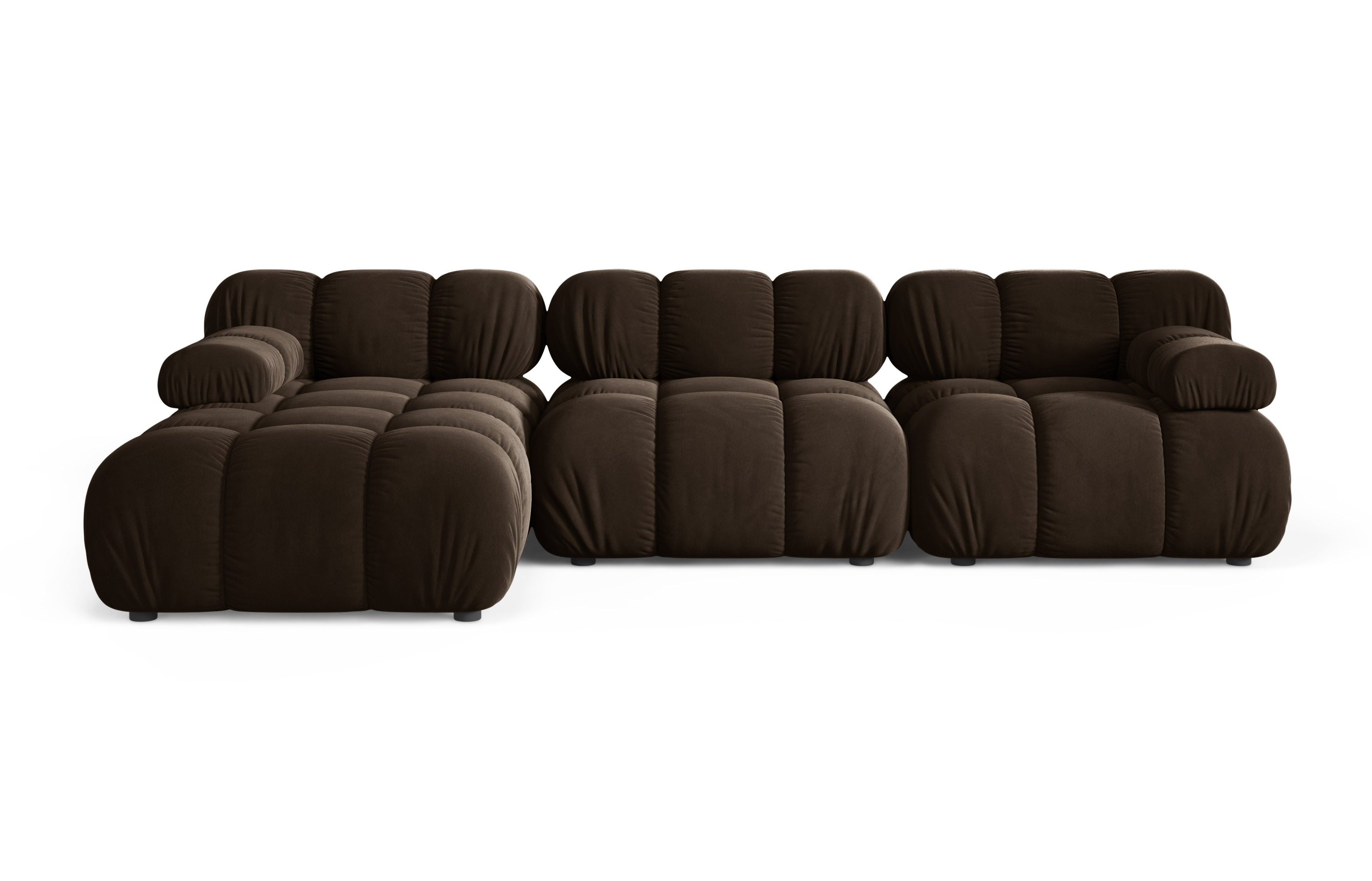 Chocolade 3-zits fluwelen hoekbank BELLIS links