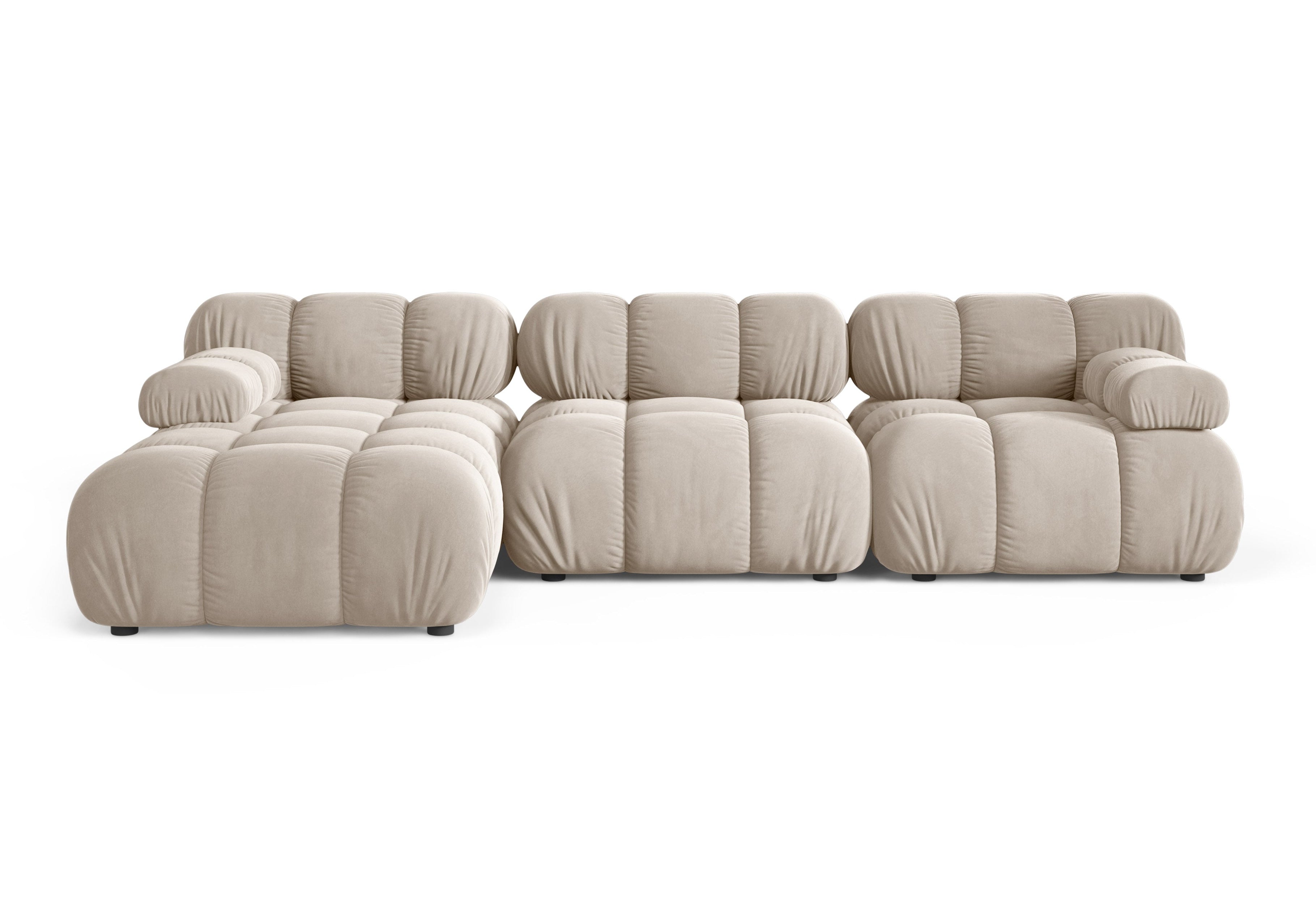Beige 3-zits fluwelen hoekbank BELLIS links