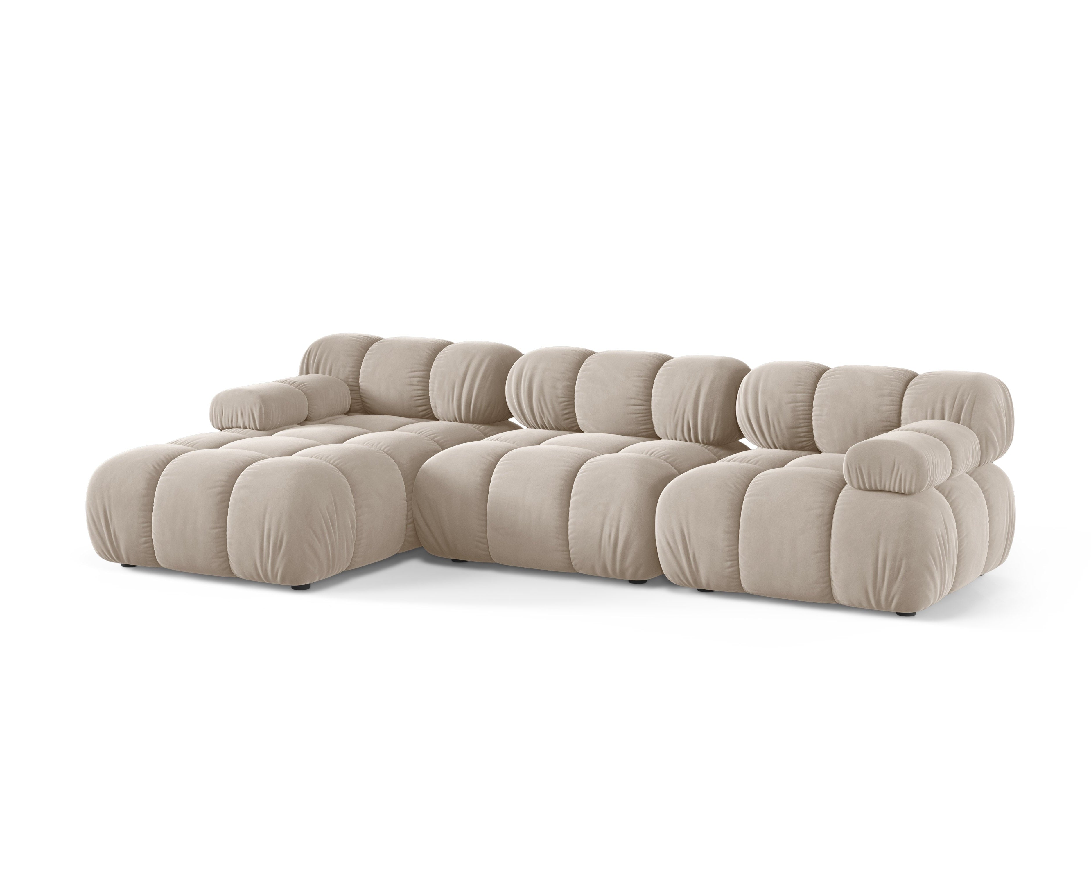 Beige 3-zits fluwelen hoekbank BELLIS links