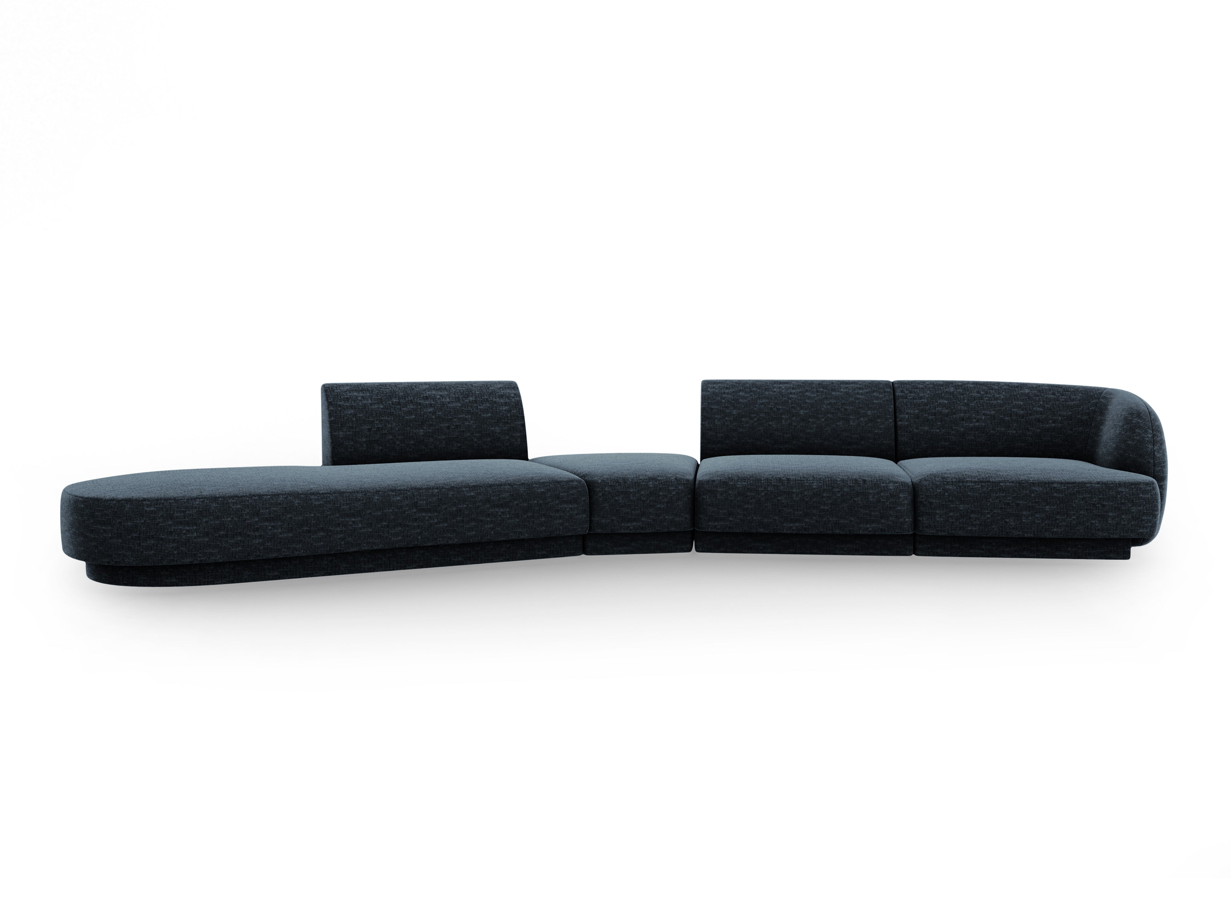 Left-facing modular corner sofa for 7 people MILEY royal blue silky chenille