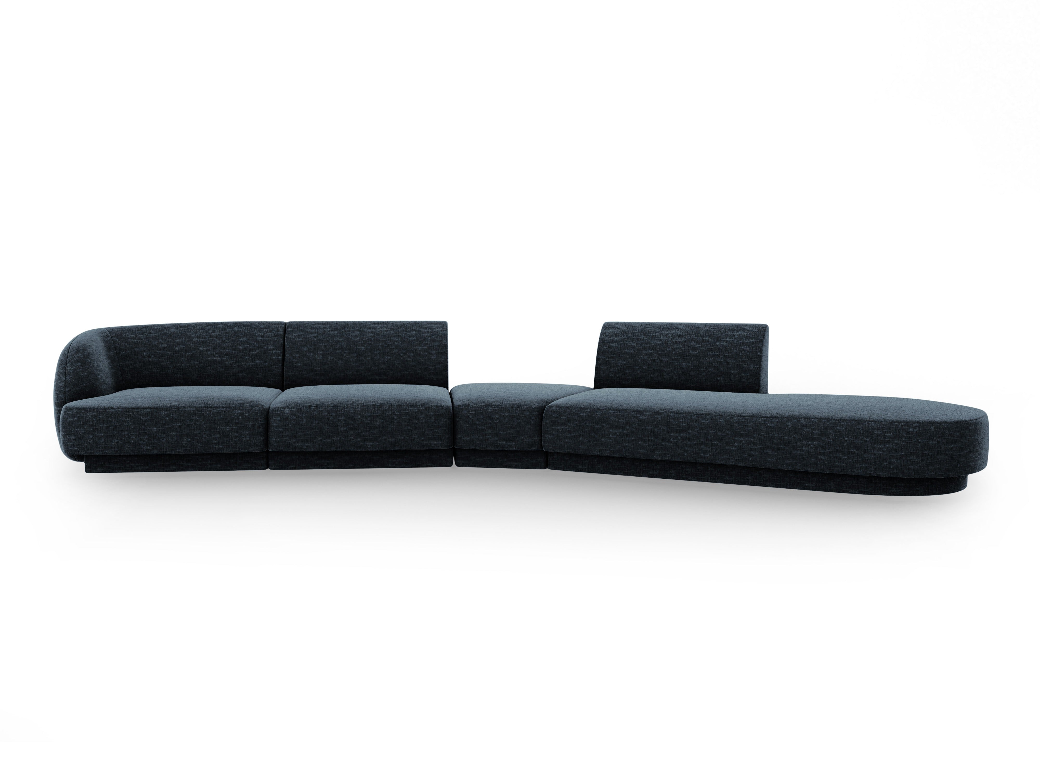 Right-facing modular corner sofa for 7 people MILEY royal blue silky chenille