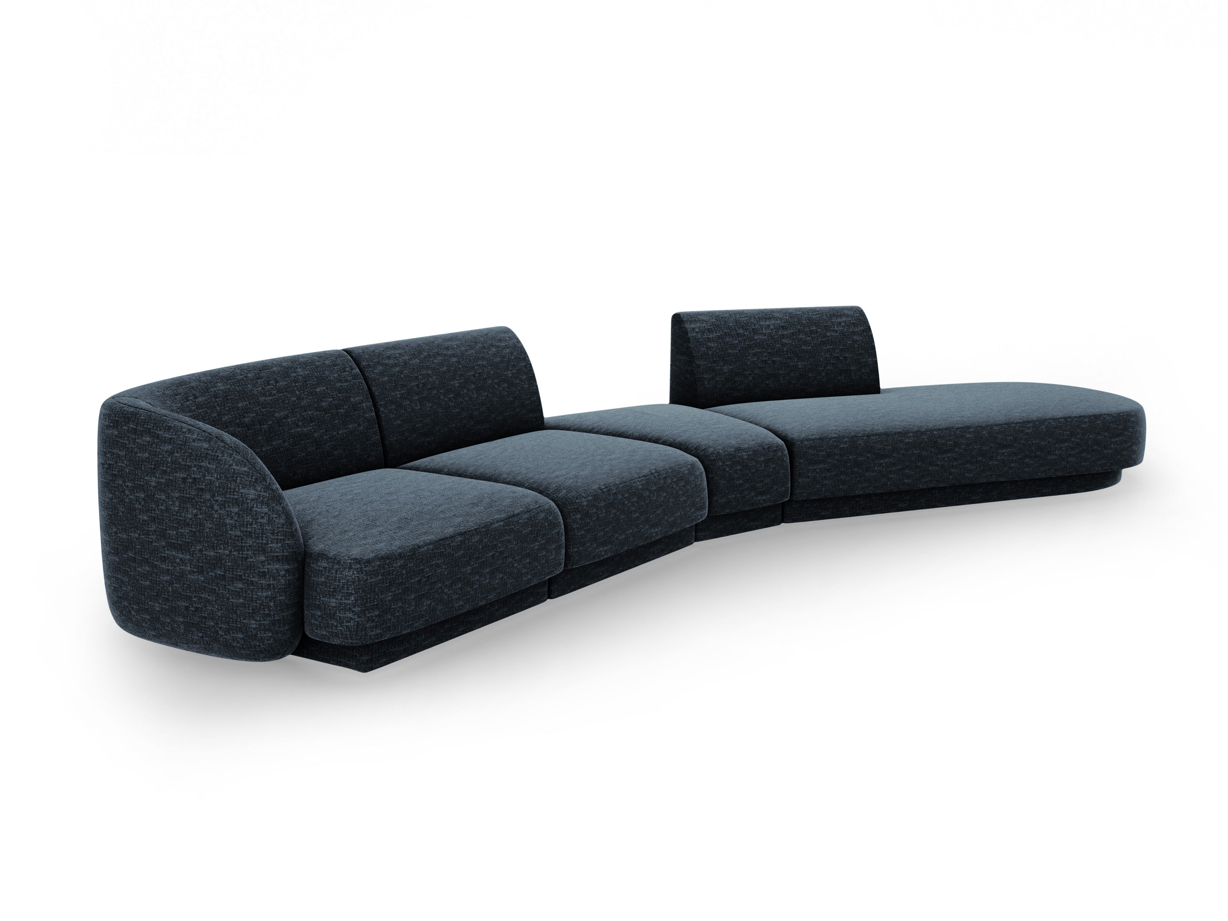 Right-facing modular corner sofa for 7 people MILEY royal blue silky chenille