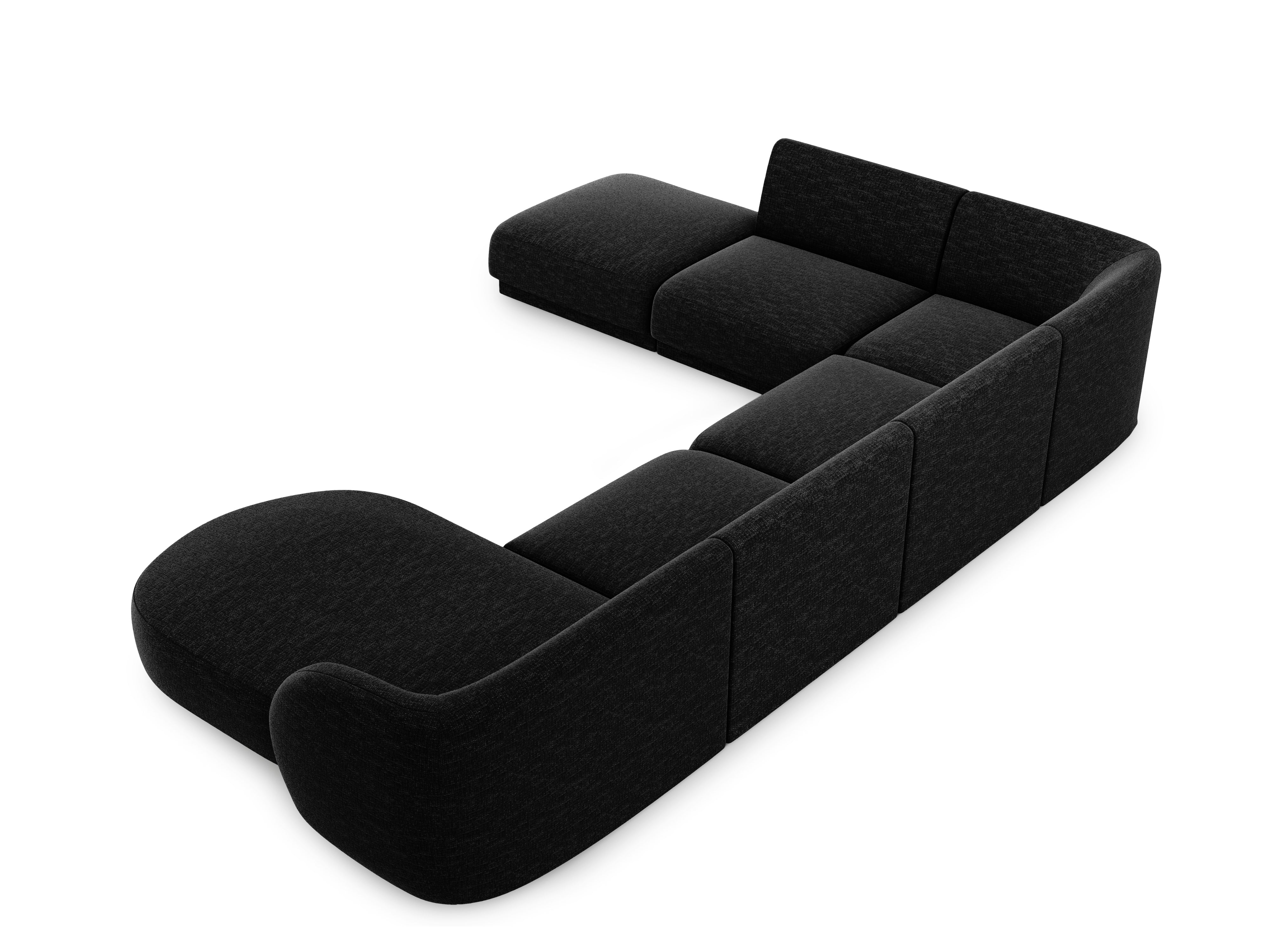 Sofa lewostronna panoramiczna w tkaninie szenilowej 6-osobowa MILEY czarny Micadoni Eye on Design
