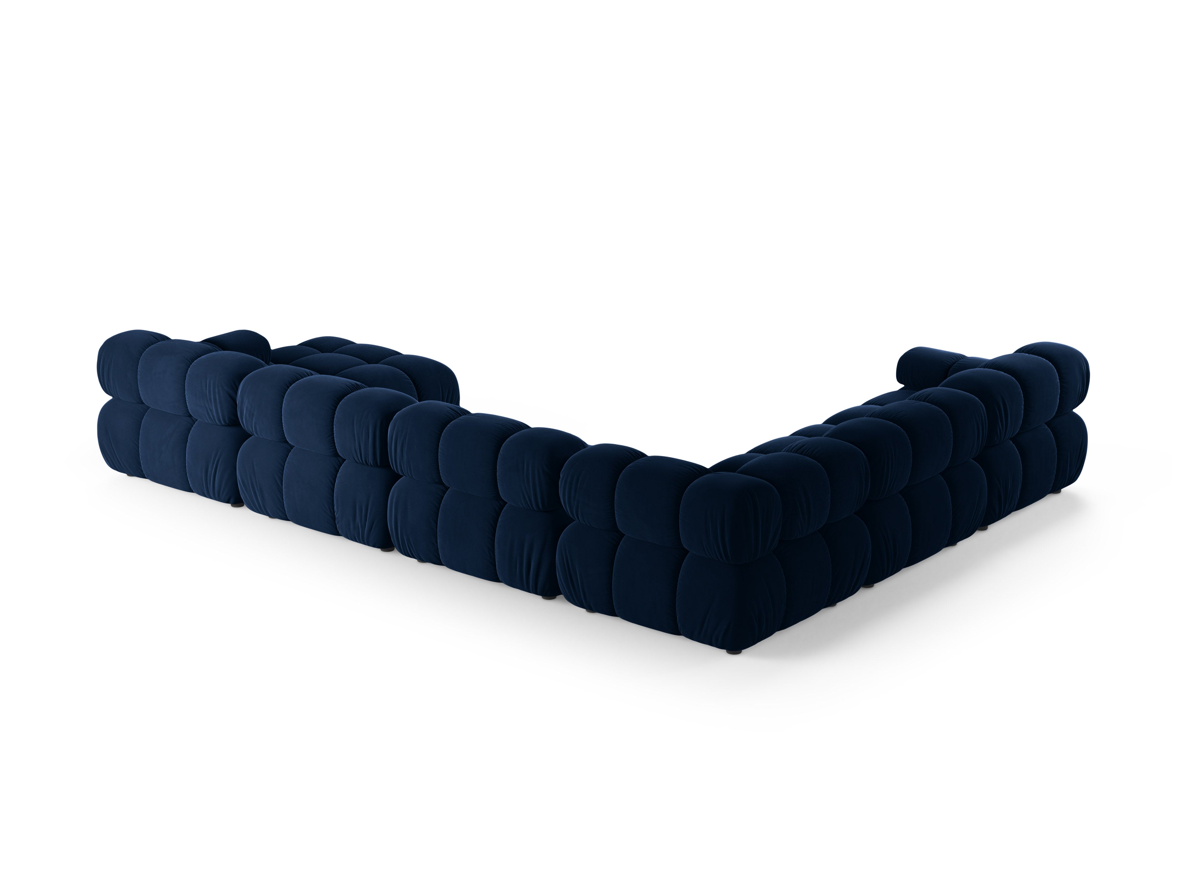 Panoramische fluwelen hoekbank BELLIS links in koninklijk blauw