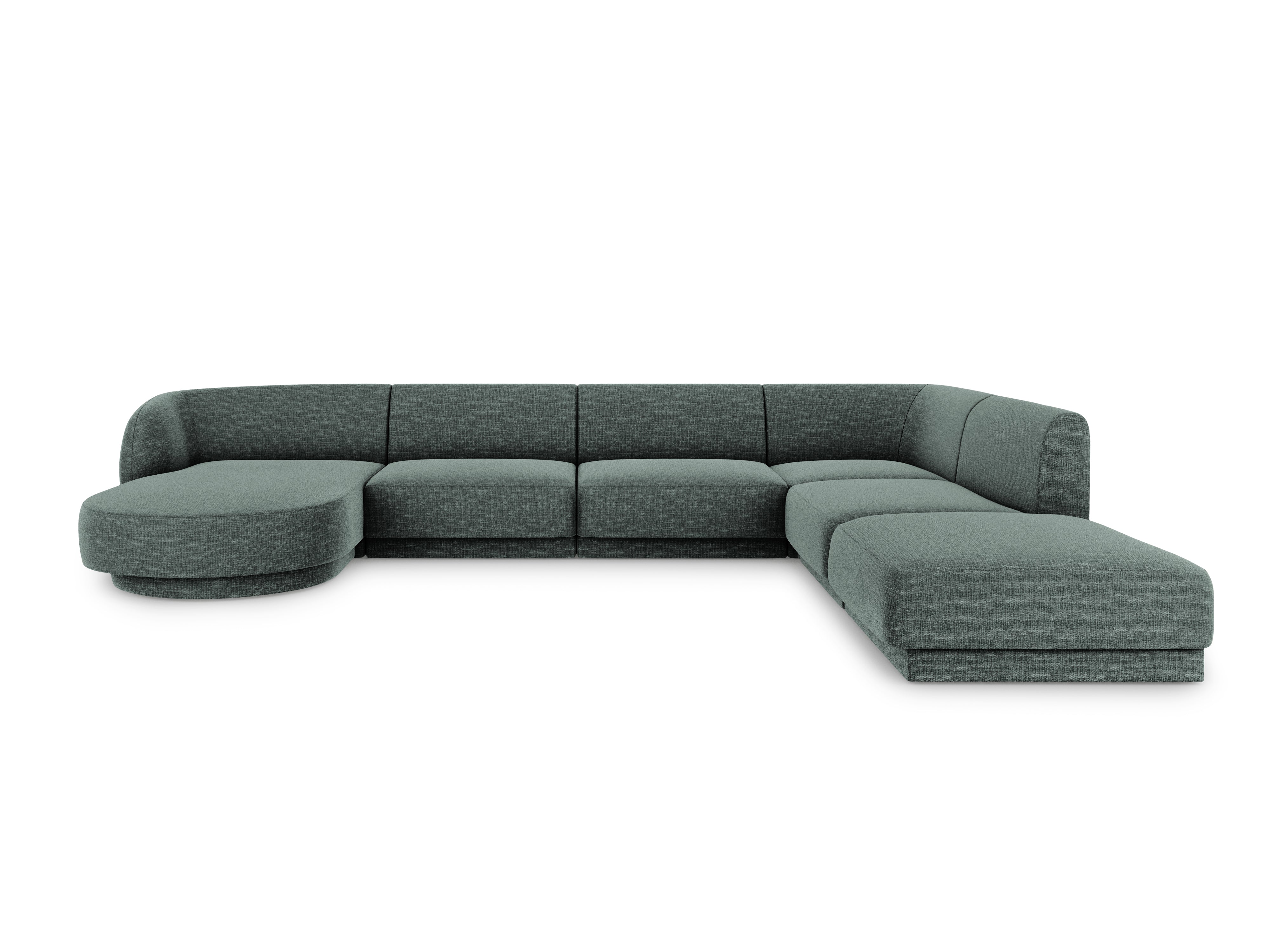 Sofa prawostronna panoramiczna w tkaninie szenilowej 6-osobowa MILEY petrol Micadoni Eye on Design