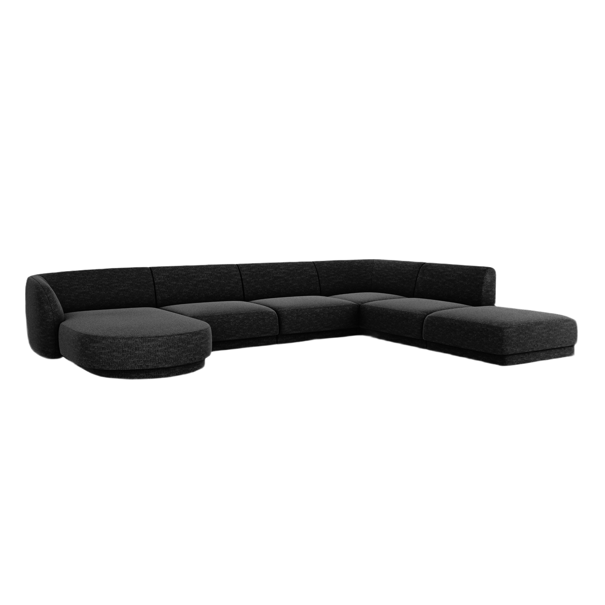 Right-facing panoramic corner sofa for 6 people MILEY black chenille silky