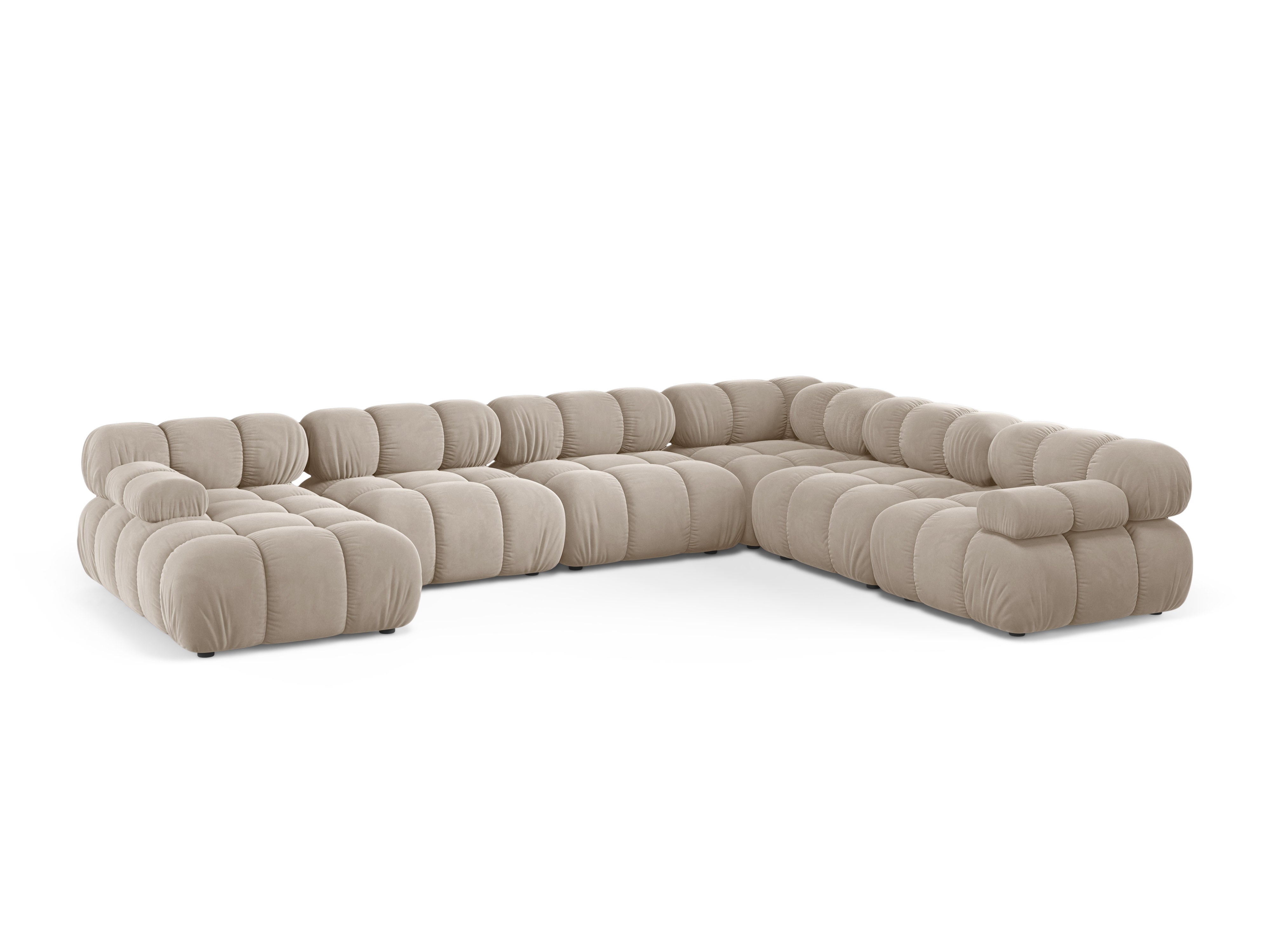 Beige panoramisch fluwelen hoekbank BELLIS rechtszijdig