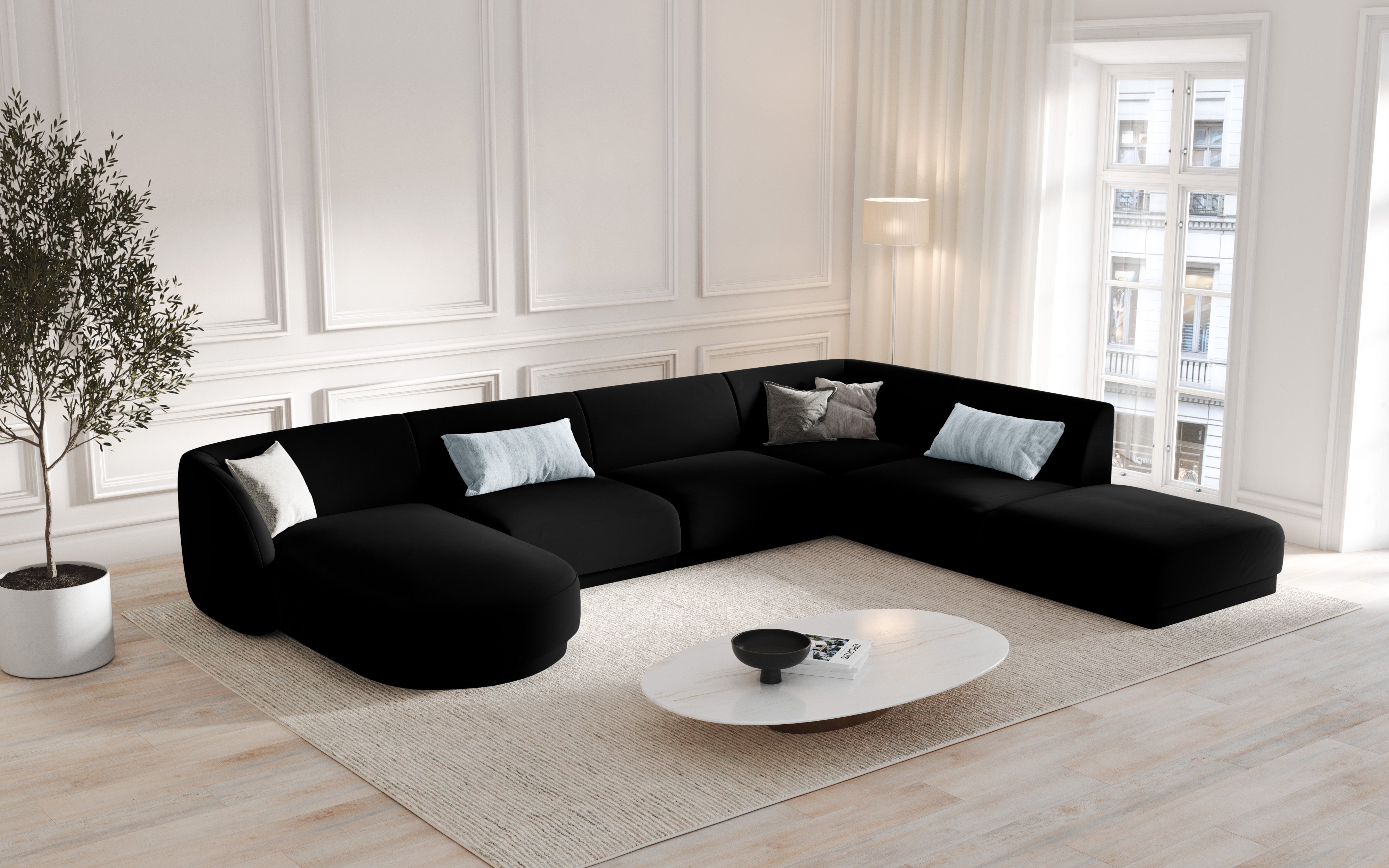 Symmetrical 5-Seater Corner Sofa MILEY Dark Blue Boucle