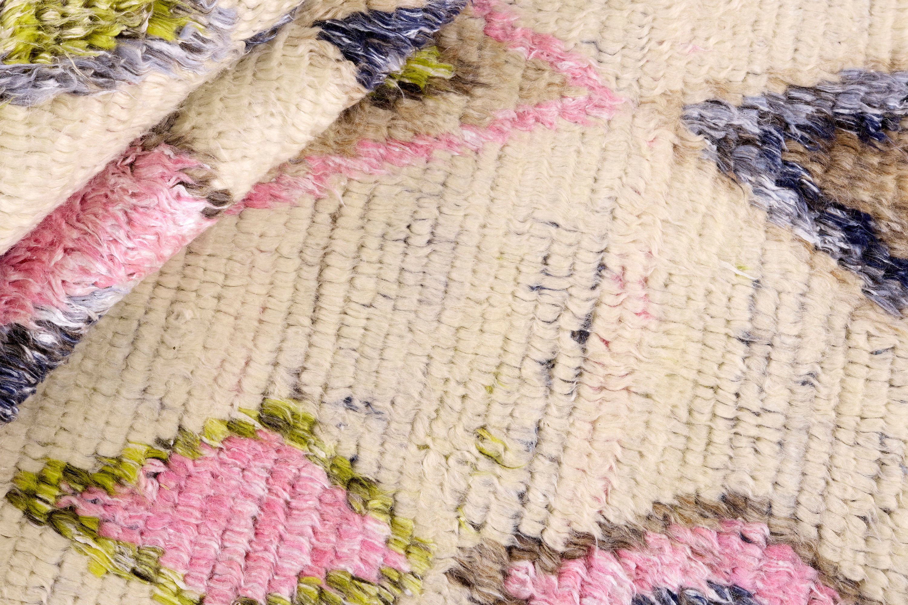 TRIBE carpet in light beige with green and pink