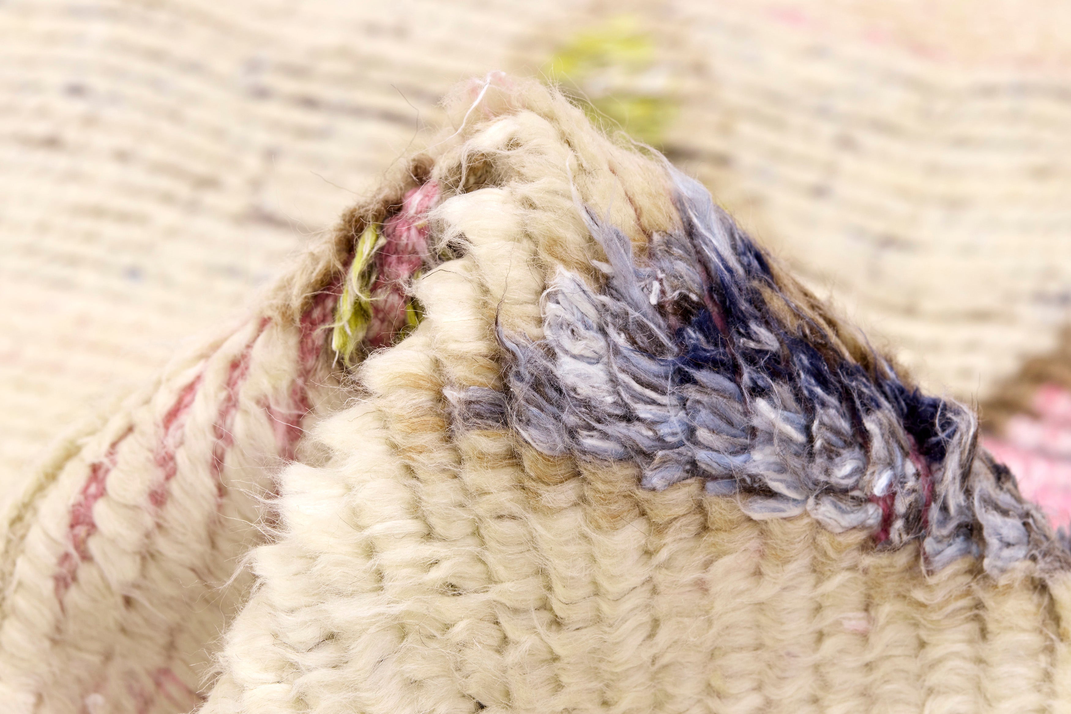 TRIBE carpet in light beige with green and pink