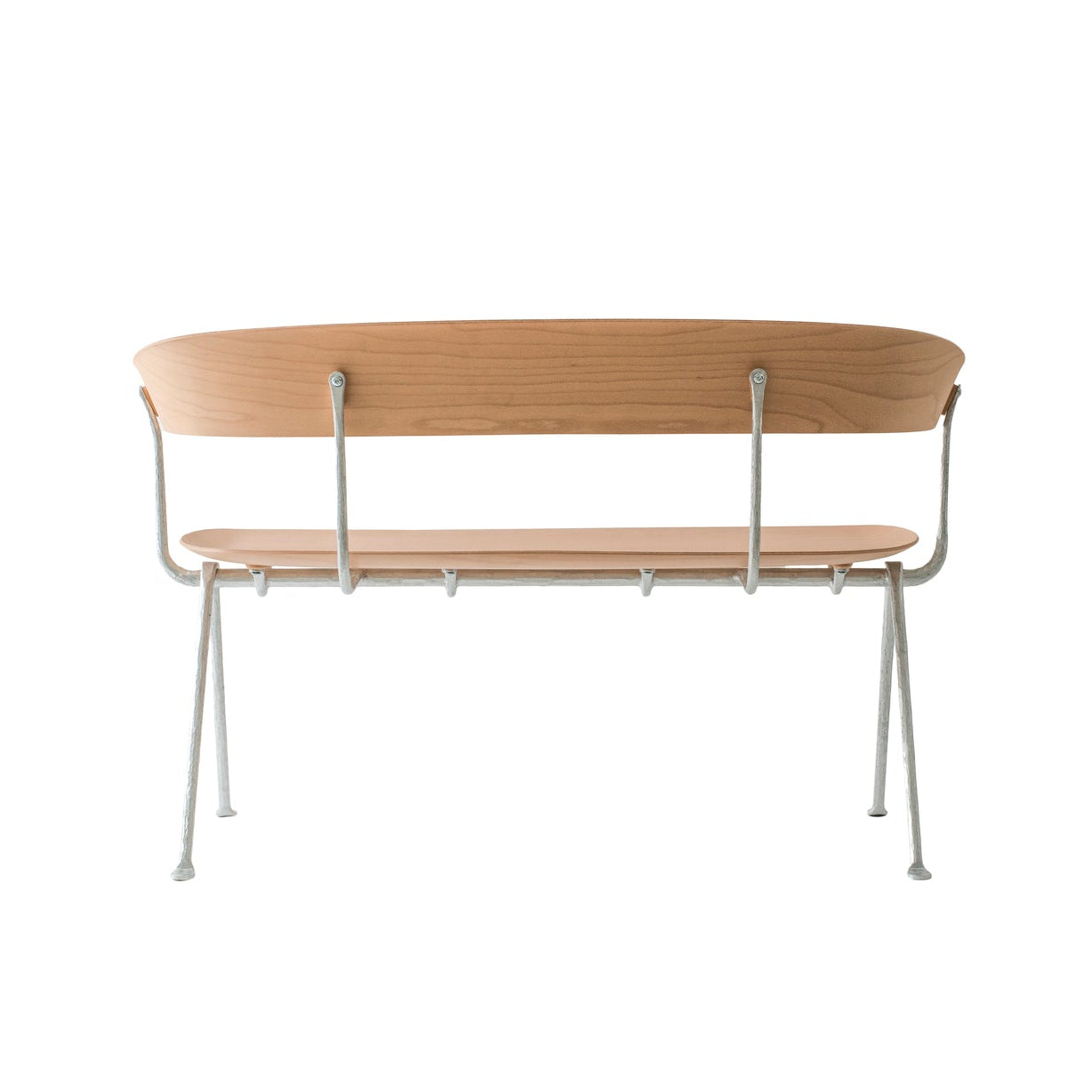 OFFICINA bench with backrest, metal base with beech seat