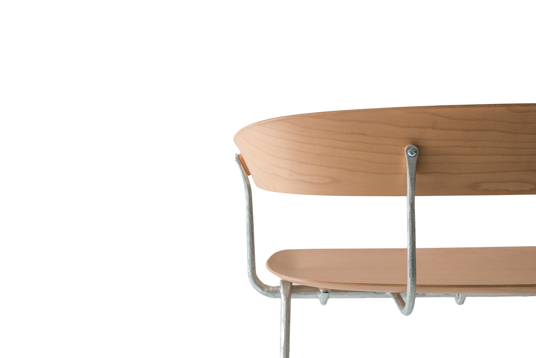 OFFICINA bench with backrest, metal base with beech seat