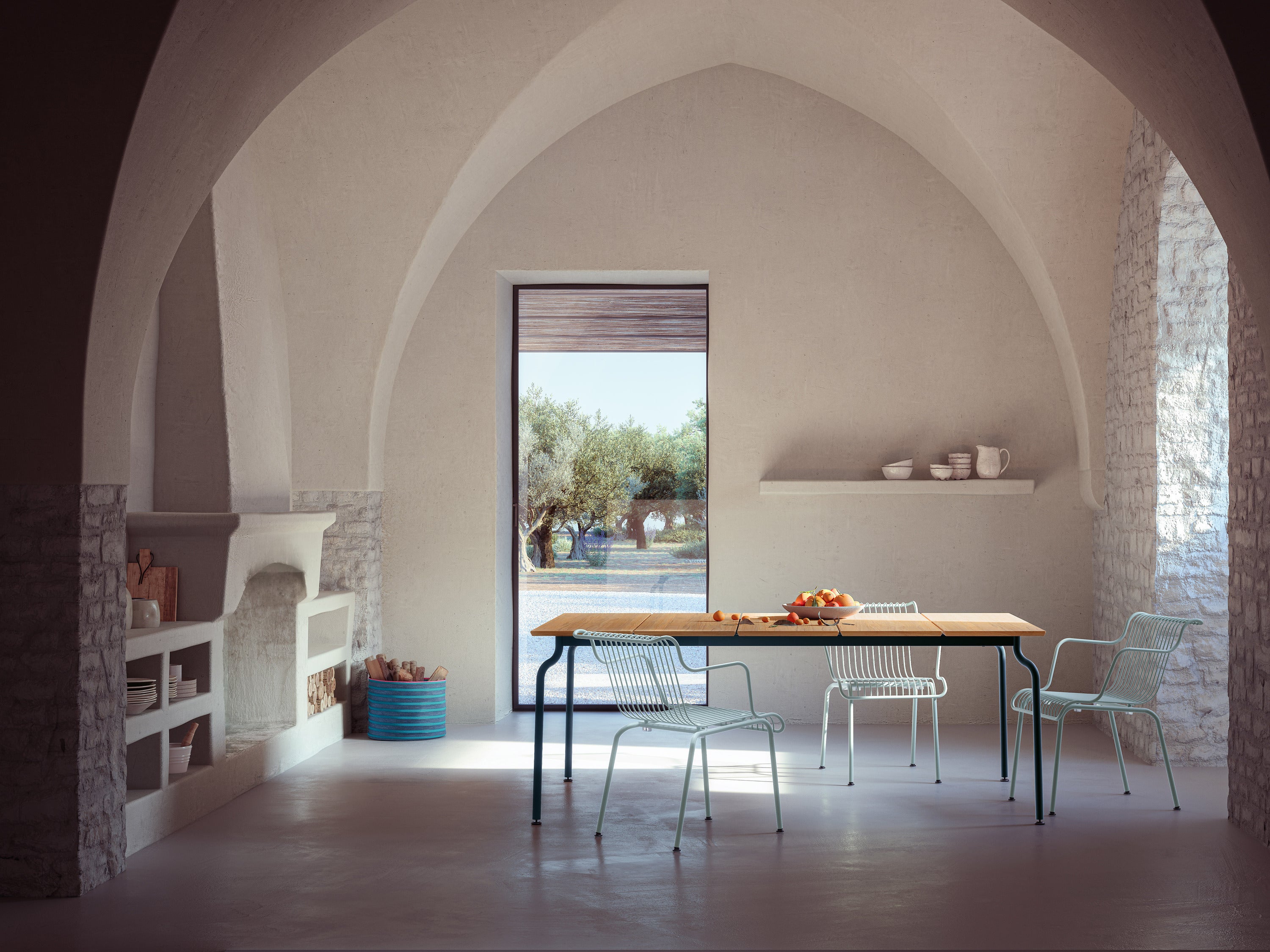 Tuin tafel SOUTH van teakhout met een blauwe basis