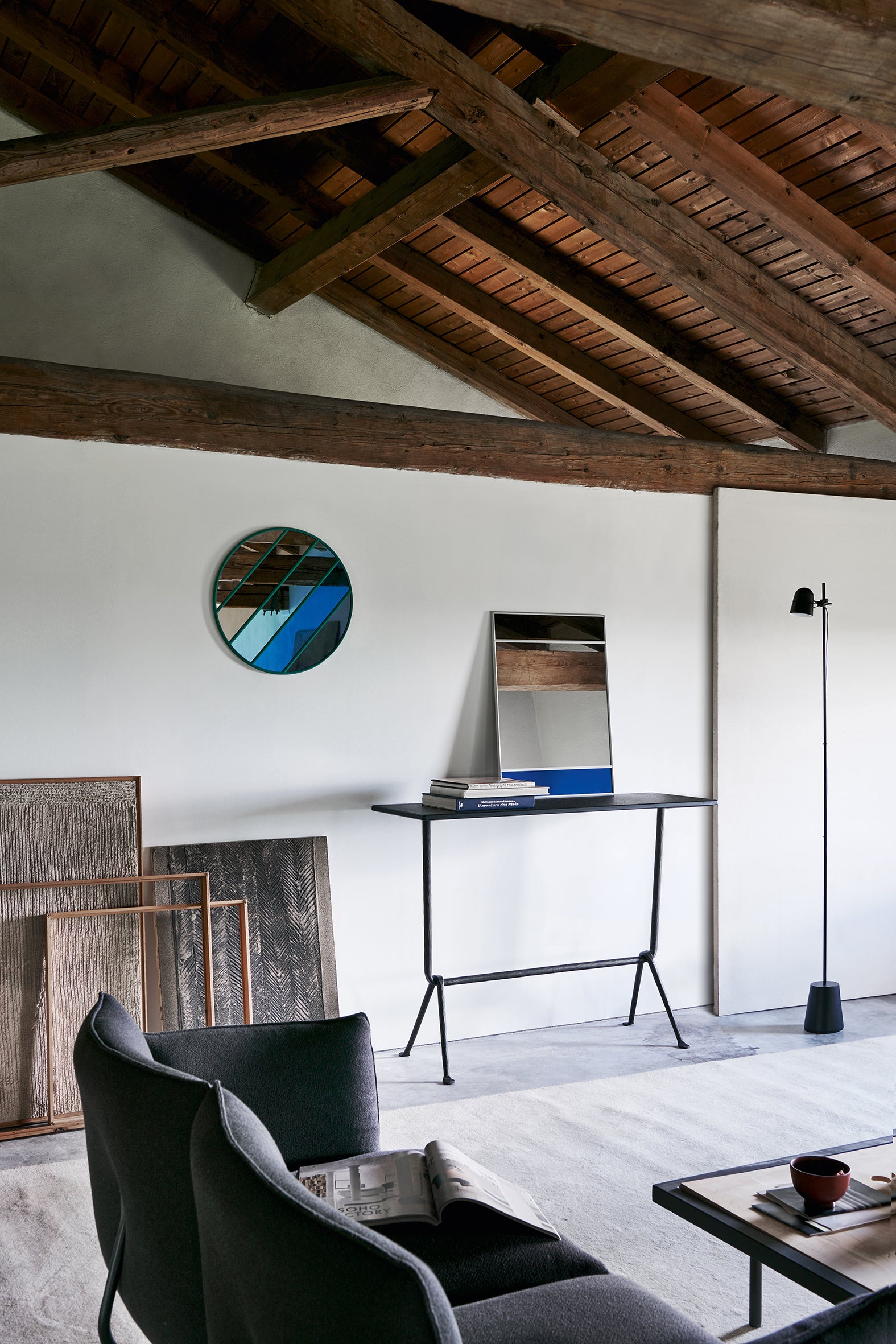 Ronde Lustro VITRAIL groene lijst