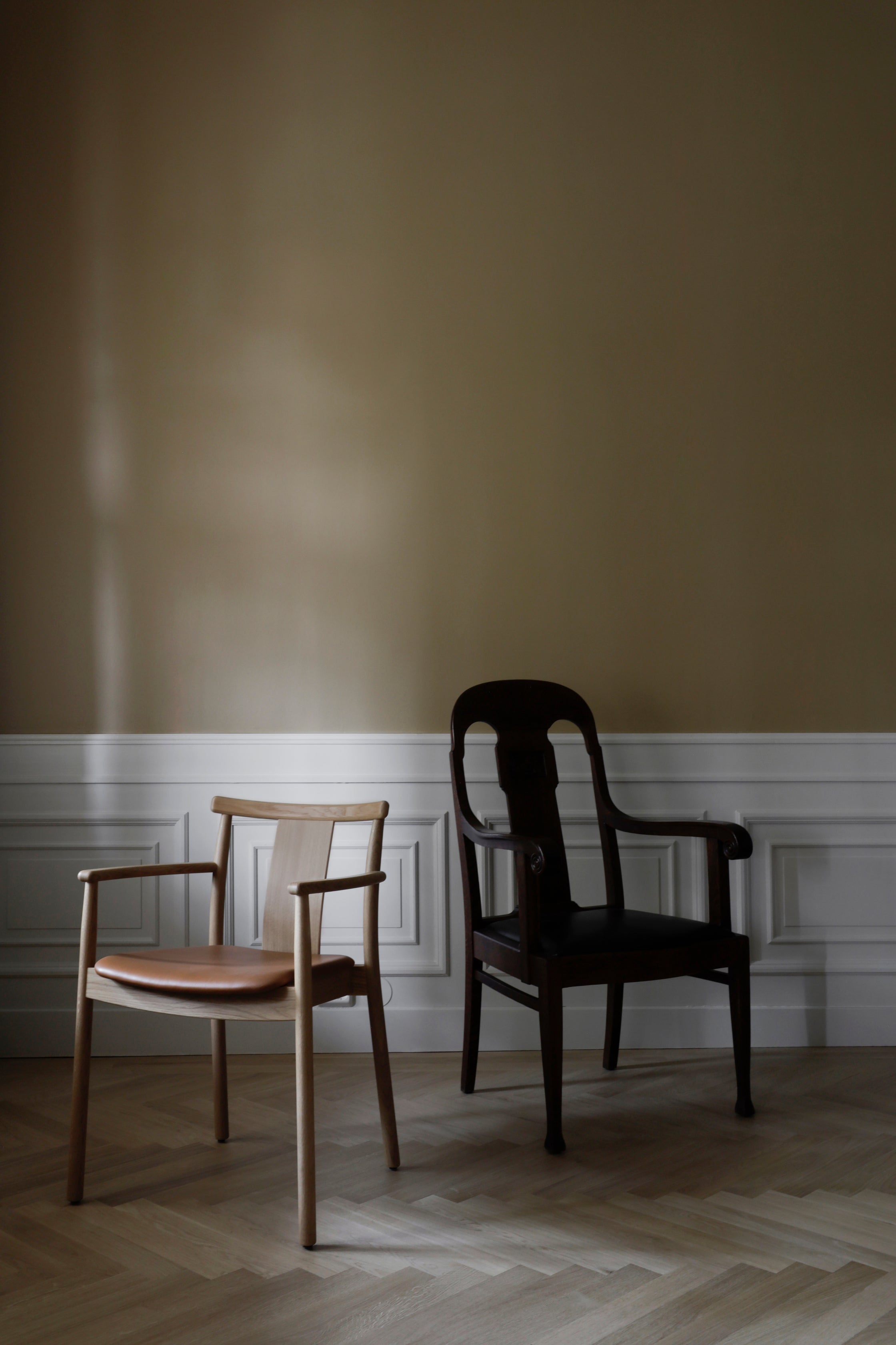 MERKUR chair black oak wood with brown seat