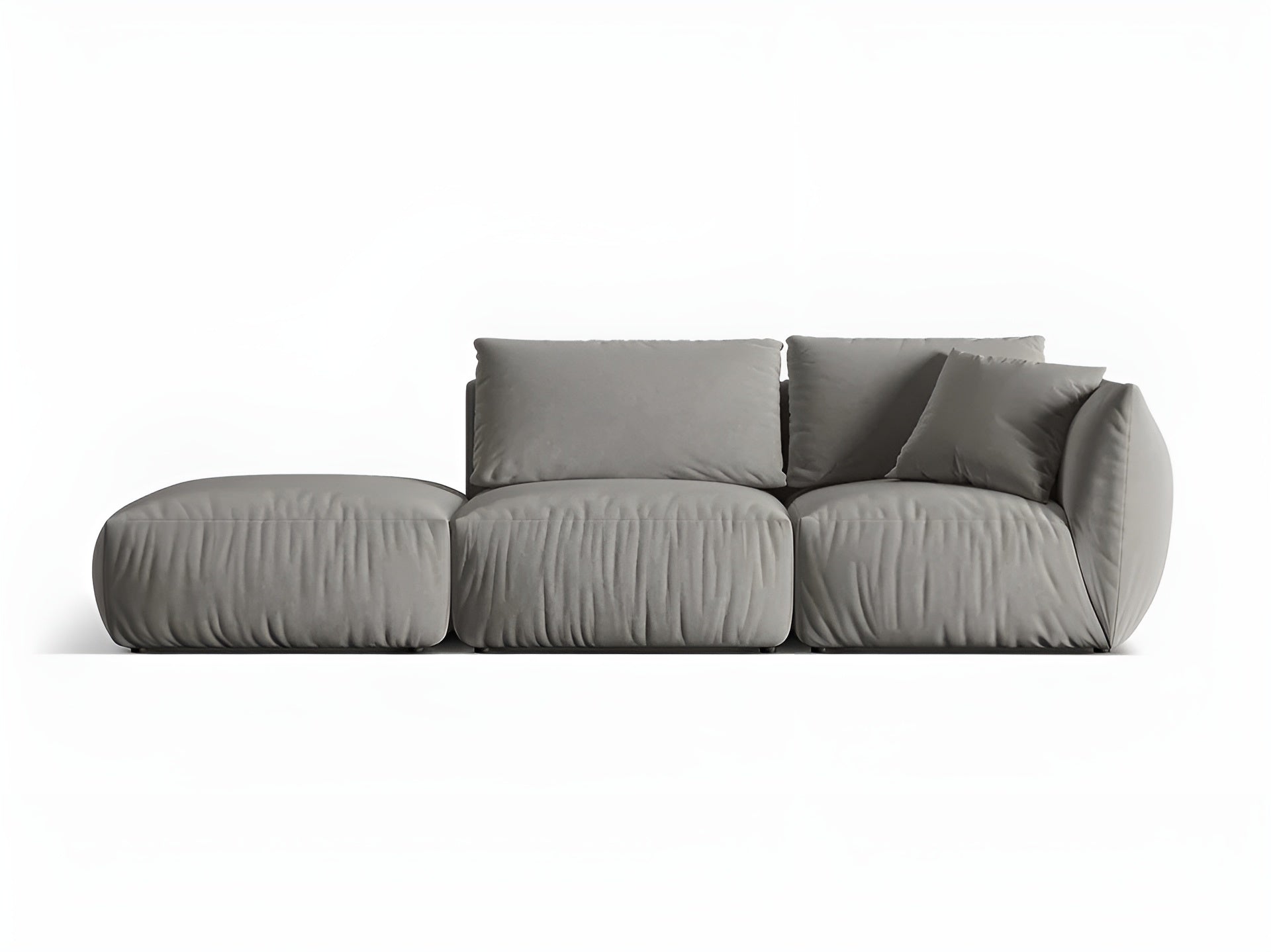 Gray 3-Seater Left-Hand Velvet Modular Sofa CHRIS