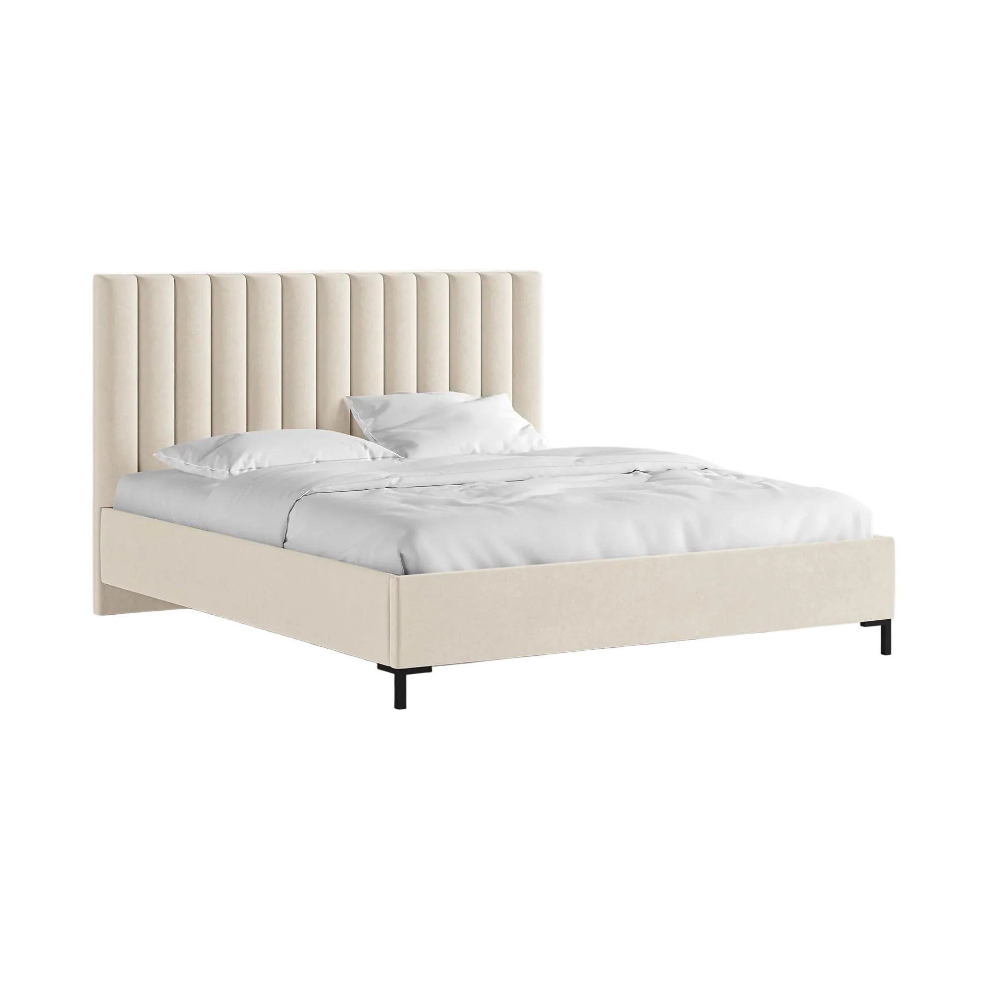 Velours bed met opbergruimte voor beddengoed ALLISON lichtbeige