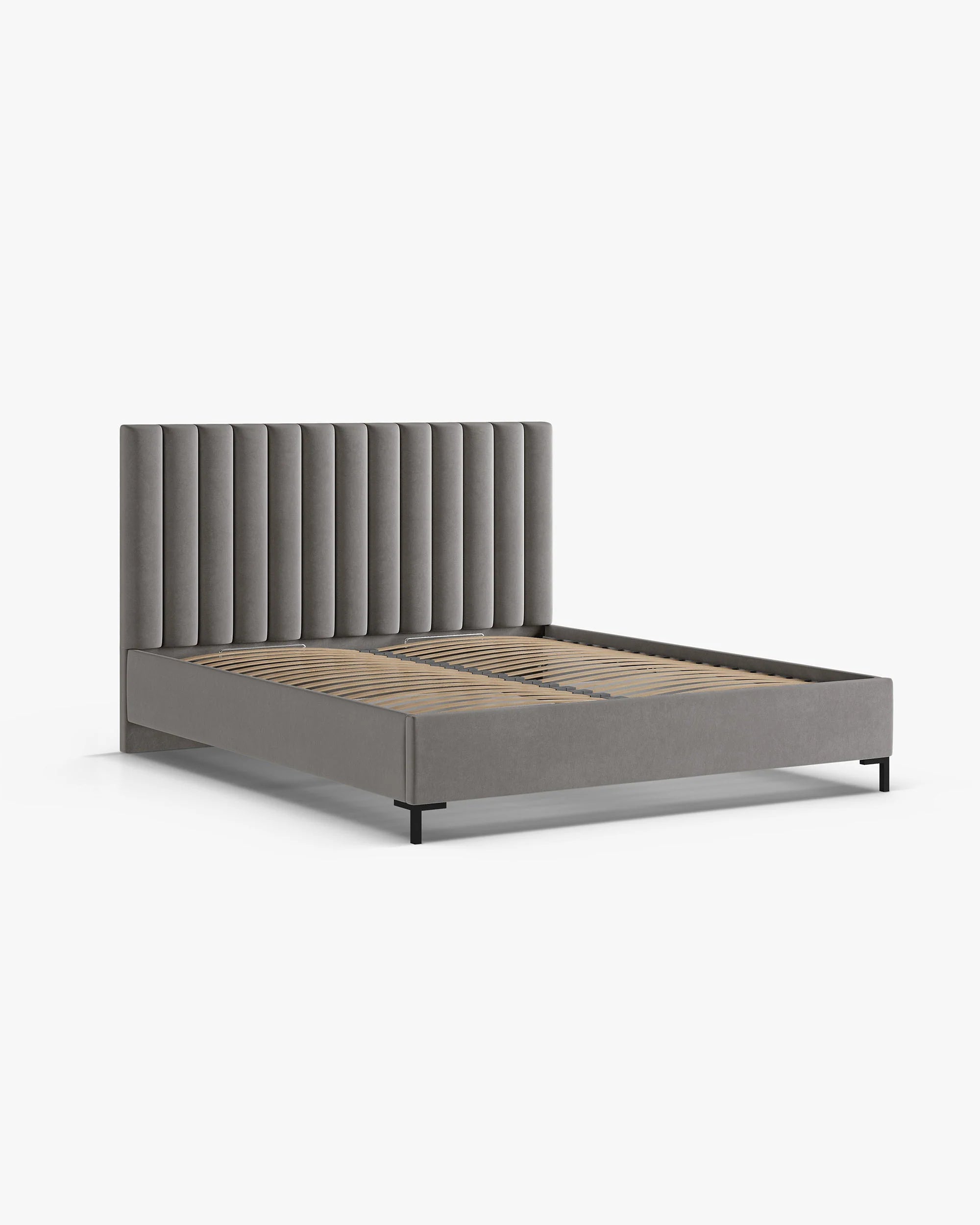 Velours bed met opbergruimte voor beddengoed ALLISON grijs