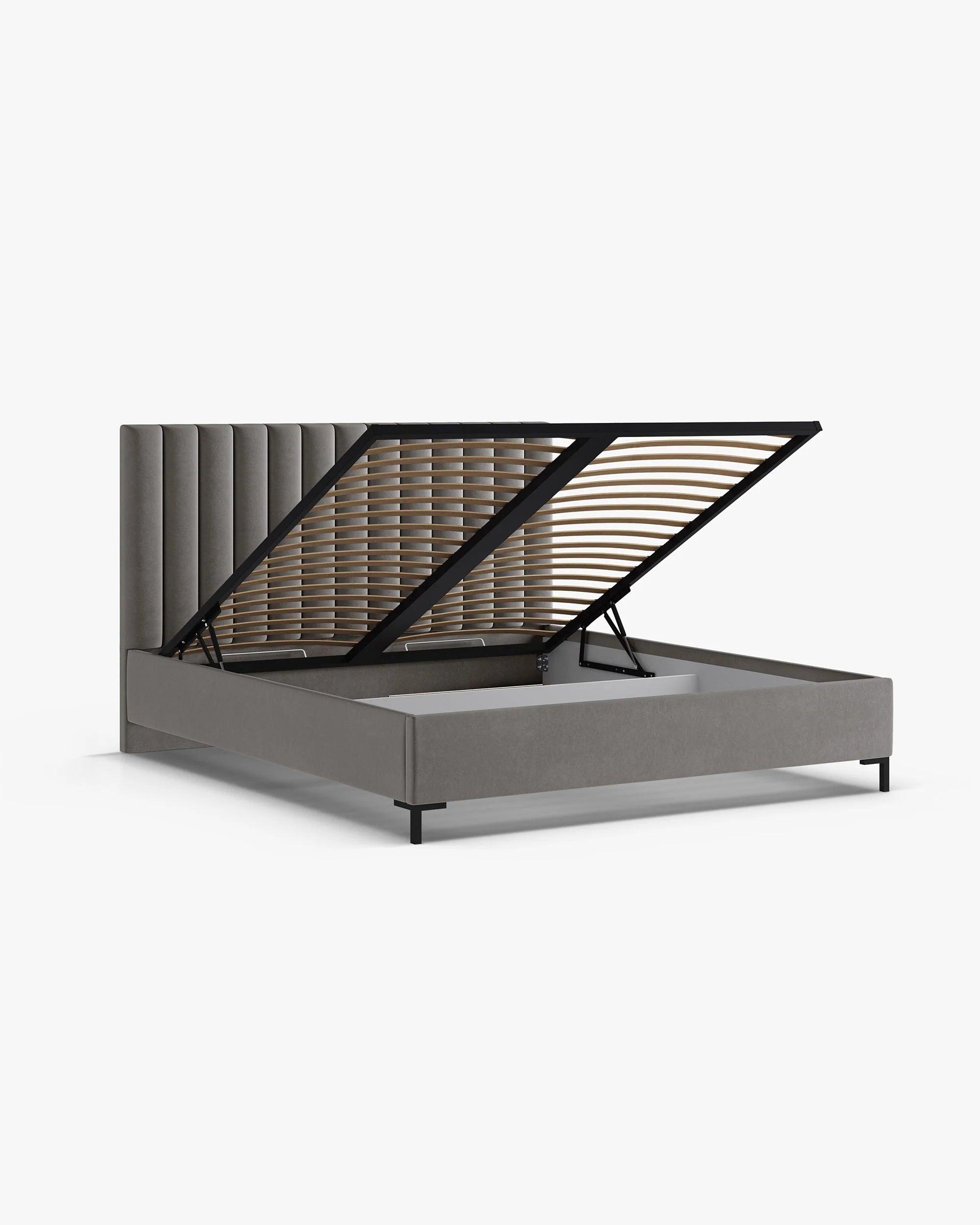 Velours bed met opbergruimte voor beddengoed ALLISON grijs