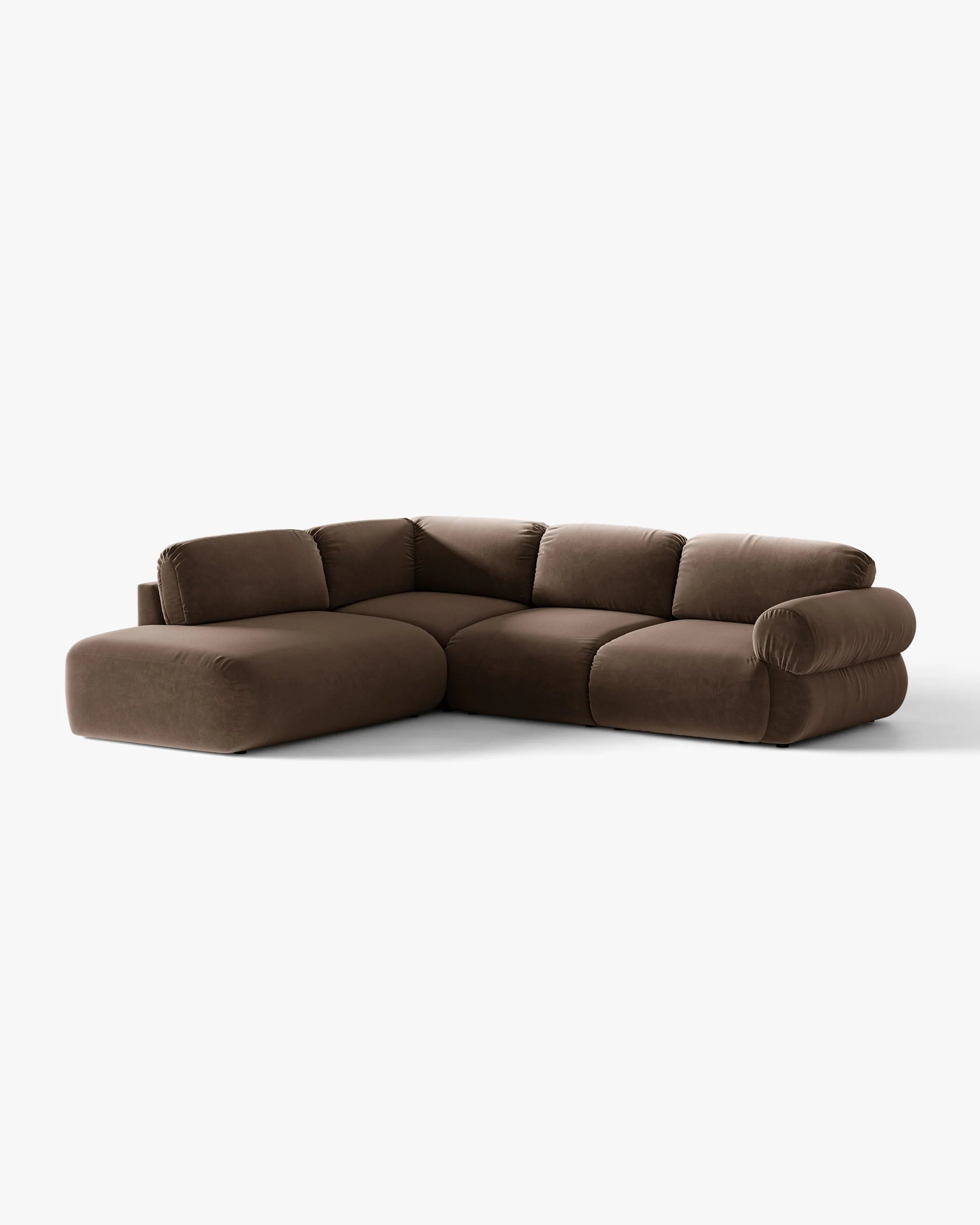 Velours hoekbank links OPHELIA chocolade