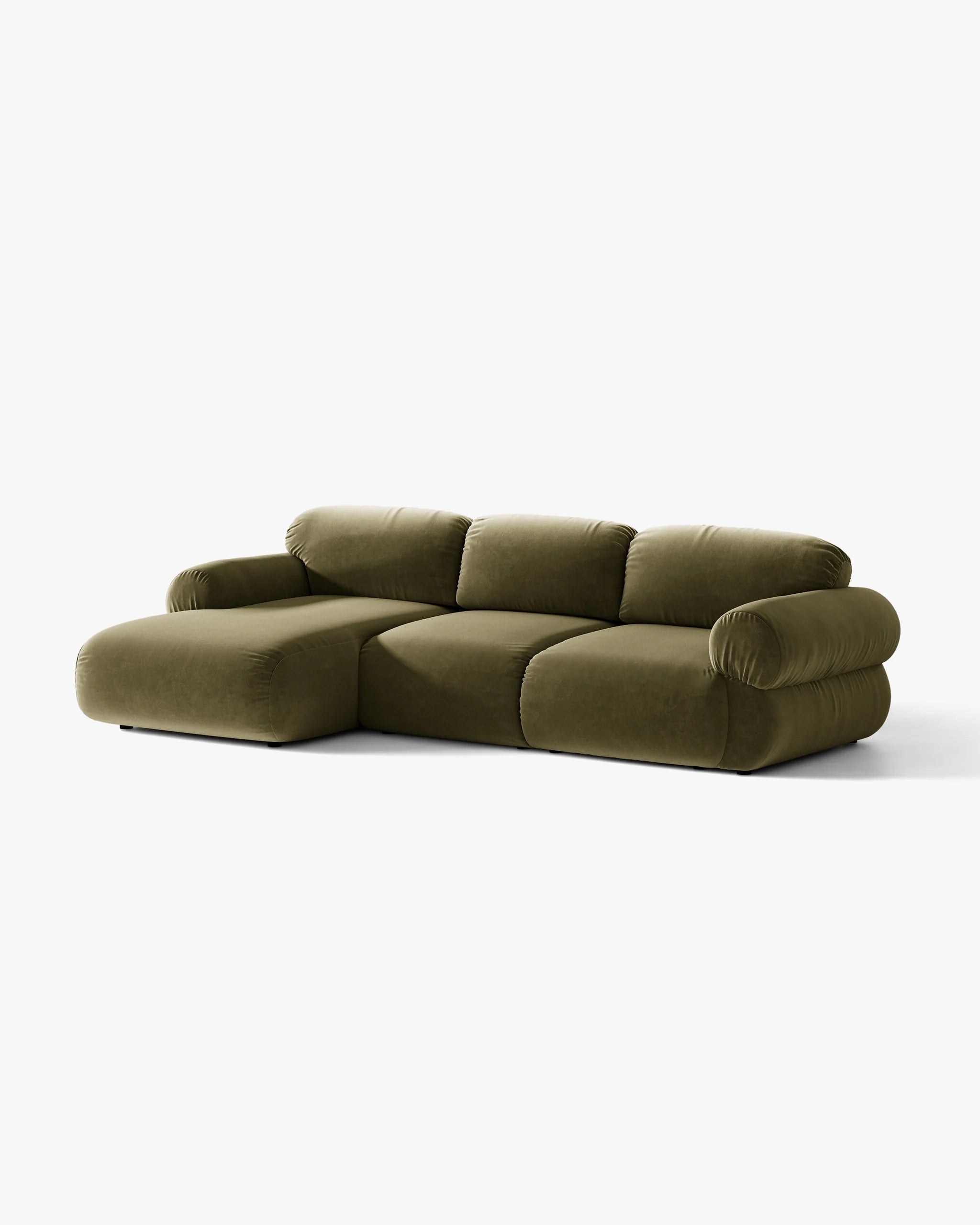 3-zits fluwelen hoekbank links OPHELIA olijfgroen